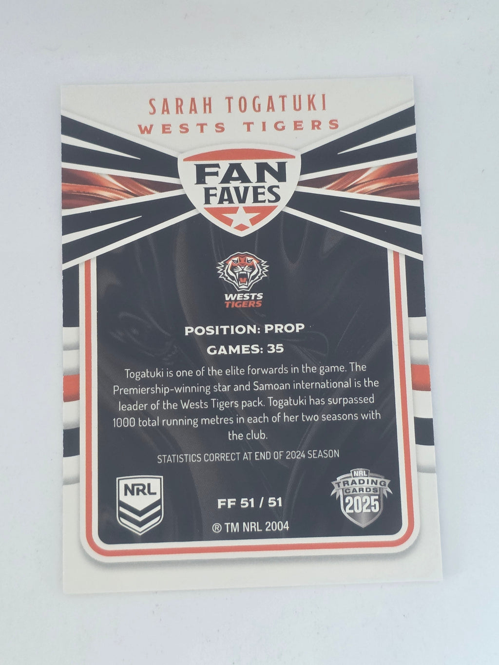 NRL 2025 Traders | Fan Favourites | #FF51 |Sarah Togatuki | Tigers