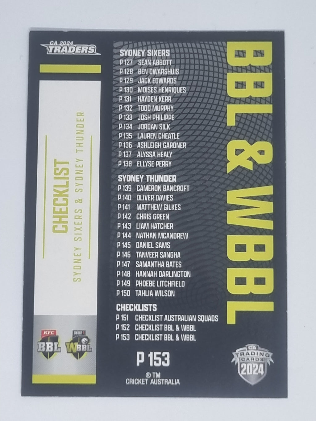 2024-25 LUXE Cricket Traders - Parallel - #P153 - Checklist - BBL/WBBL Teams 2
