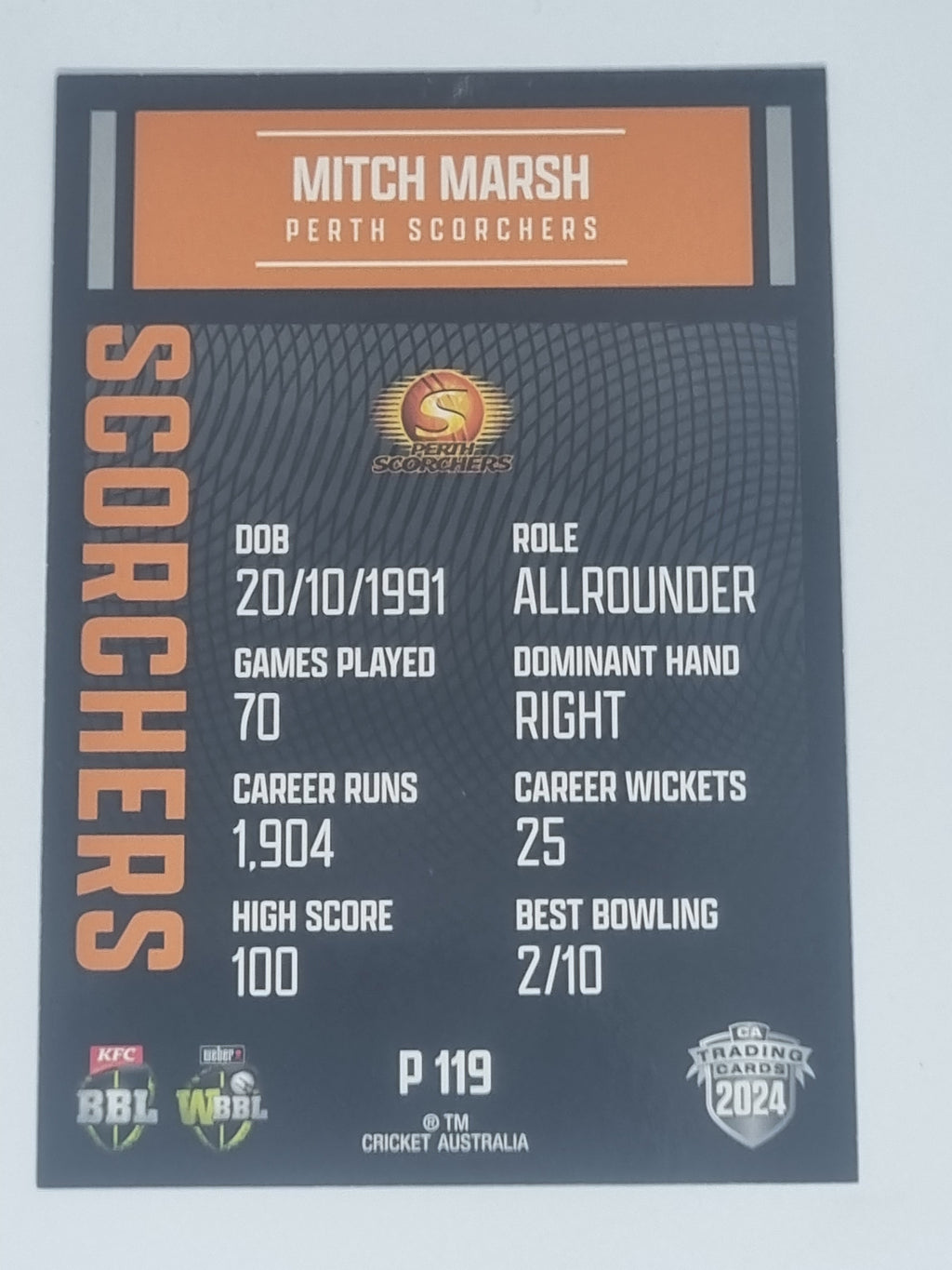 2024-25 LUXE Cricket Traders - Parallel - #P119 - Mitch Marsh - Scorchers