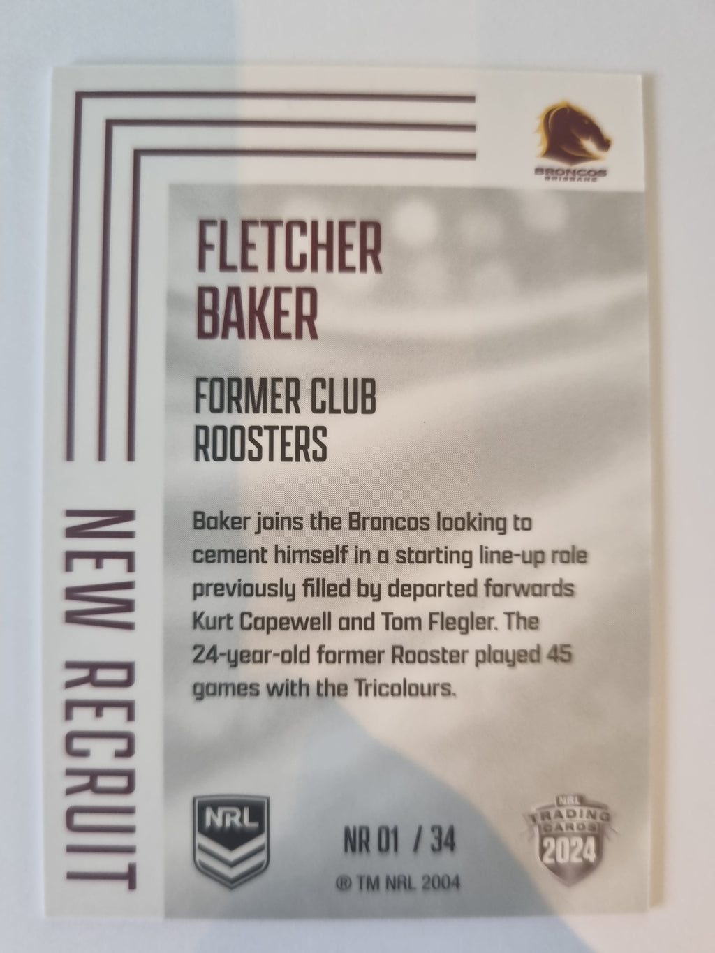 2024 Elite NRL - New Recruit - #NR01 - Fletcher Baker - Broncos