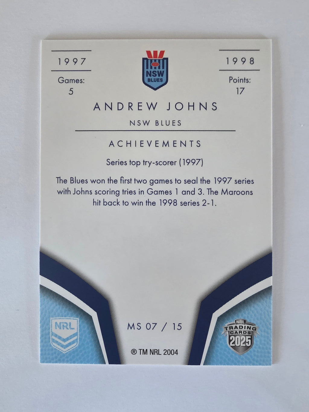 NRL 2025 Elite | Master Series Andrew Johns | #MS07 | NSW 97-98