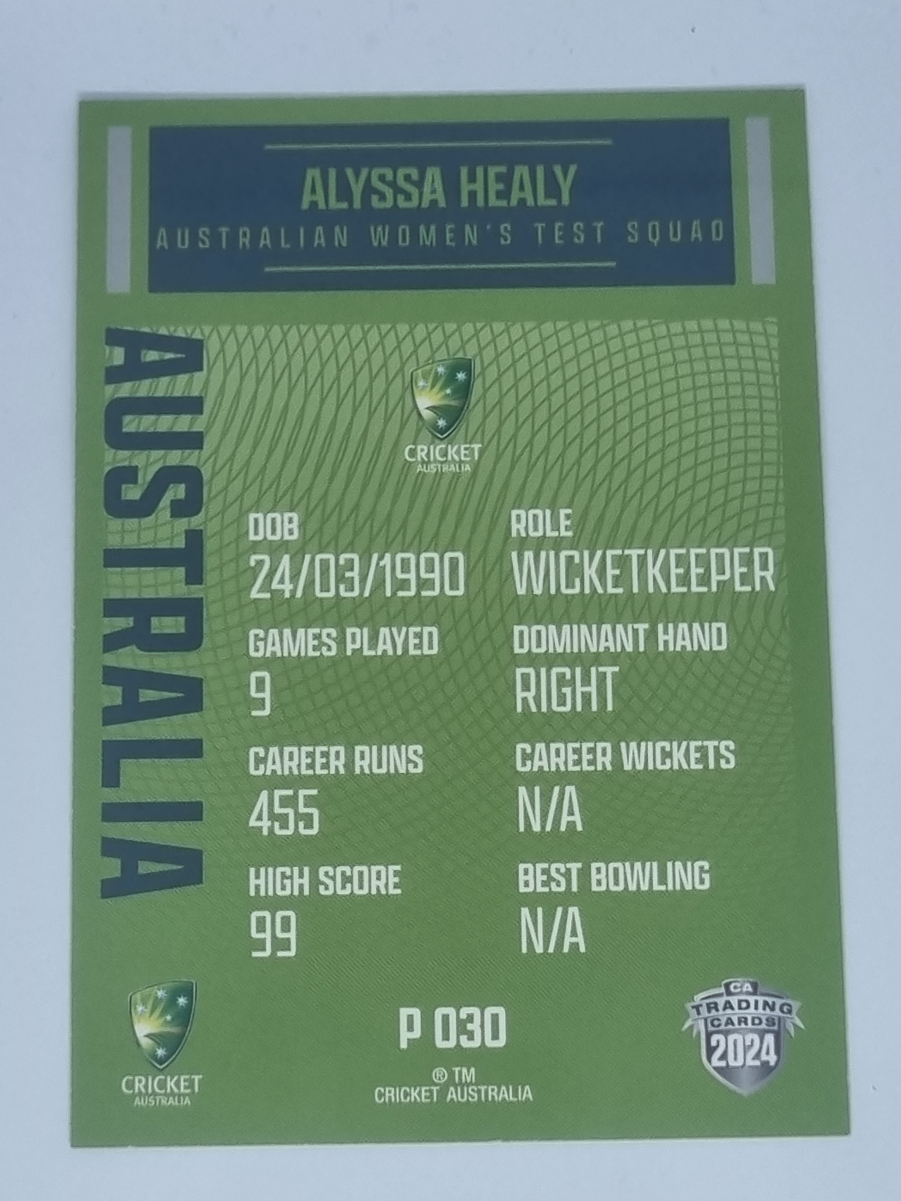 2024-25 LUXE Cricket Traders - Parallel - #P030 - Alyssa Healy - Aust Test