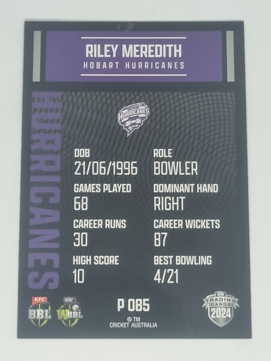 2024-25 LUXE Cricket Traders - Parallel - #P085 - Riley Meredith - Hurricanes