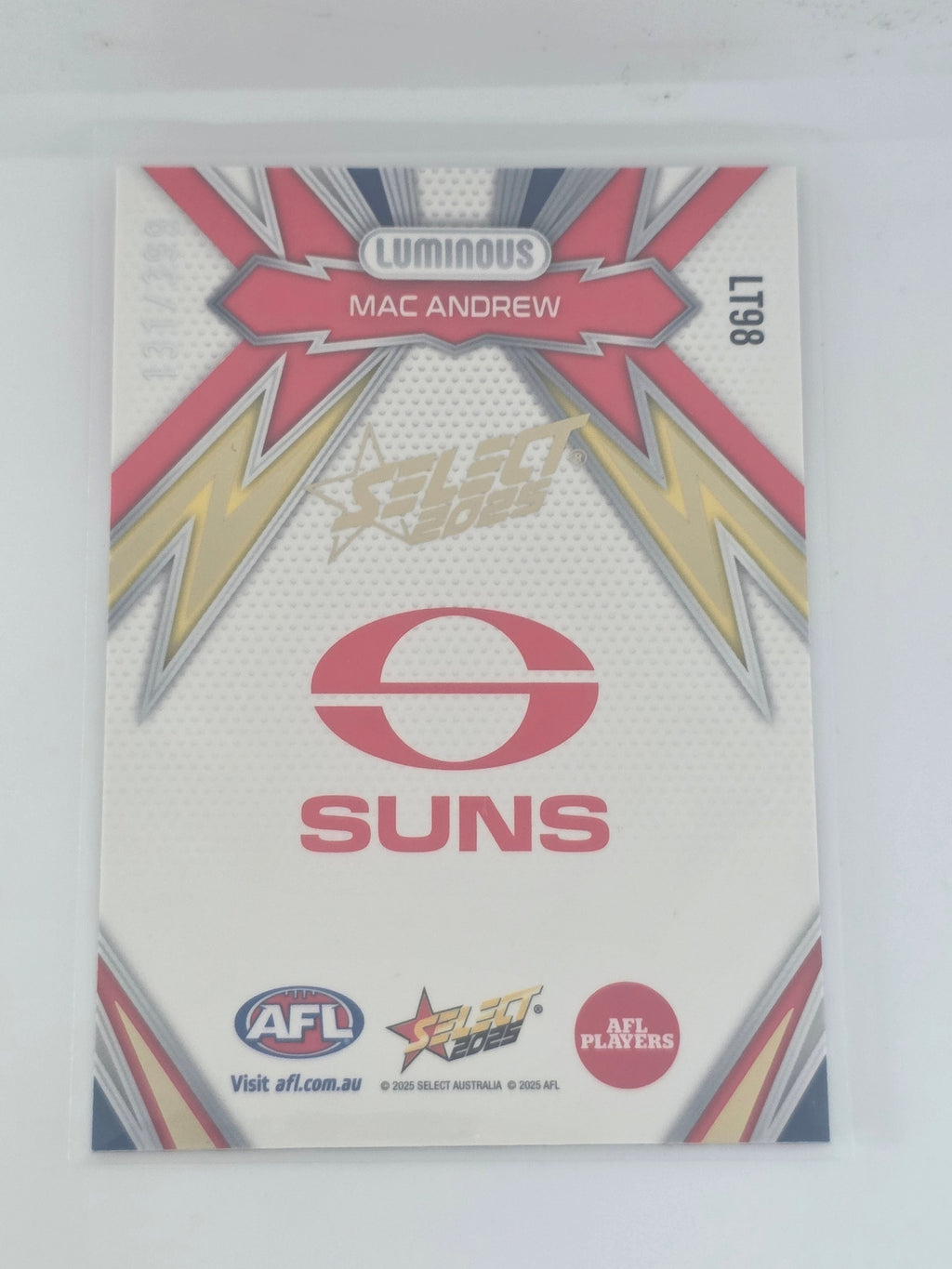 AFL Footy Stars 2025 Luminous Thunderbolt Gold #LT98 M. Andrew Suns #131/399