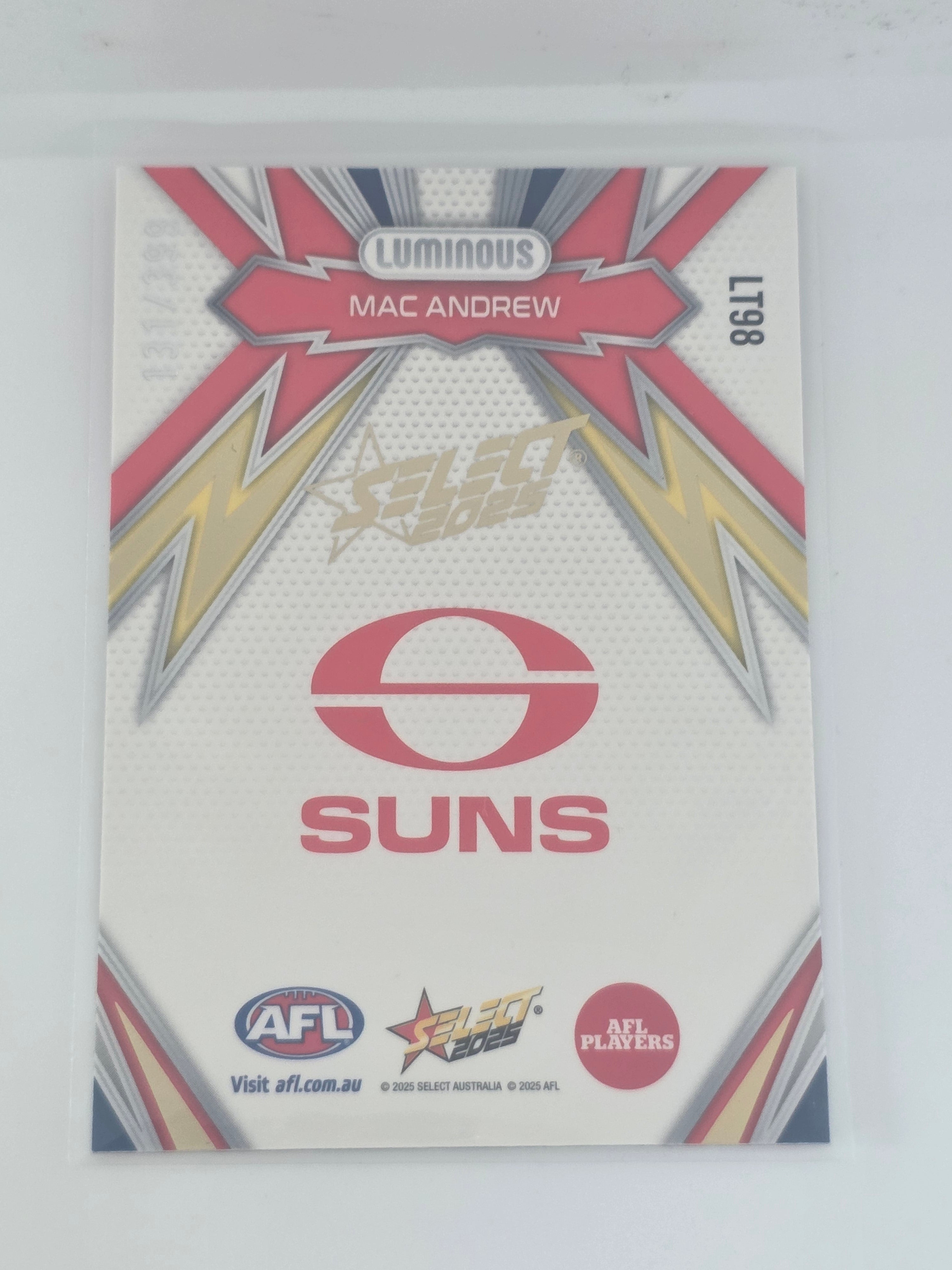 AFL Footy Stars 2025 Luminous Thunderbolt Gold #LT98 M. Andrew Suns #131/399