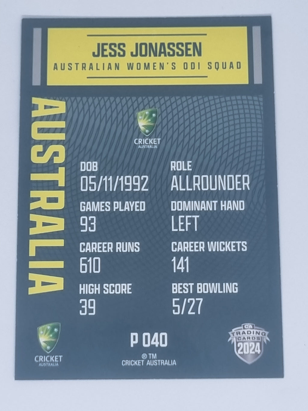 2024-25 LUXE Cricket Traders - Parallel - #P040 - Jess Jonassen - Aust ODI