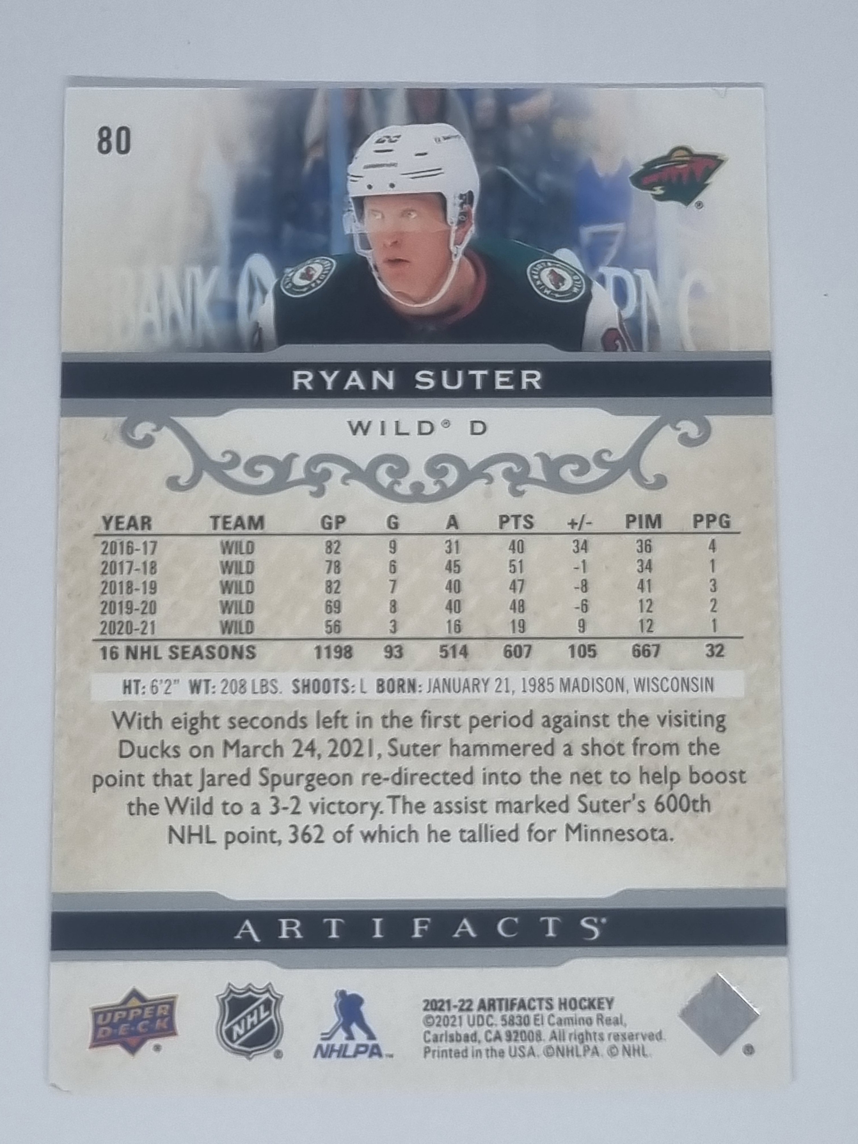 2021-22 Hockey Artifacts - #80 - Ryan Suter - Wild