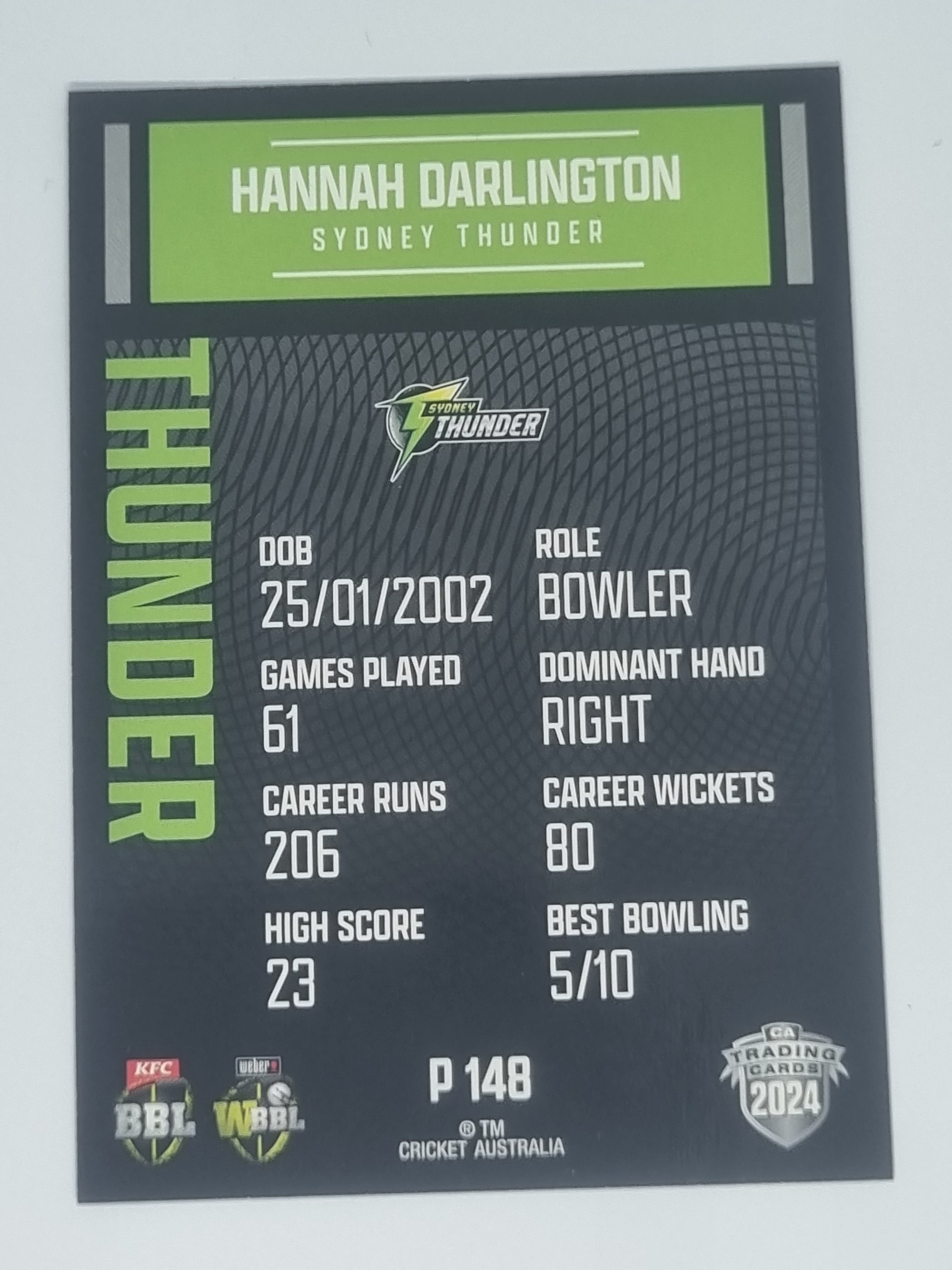 2024-25 LUXE Cricket Traders - Parallel - #P148 - Hannah Darlington - Thunder