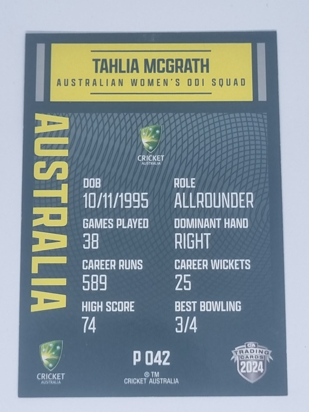 2024-25 LUXE Cricket Traders - Parallel - #P042 - Tahlia McGrath - Aust ODI
