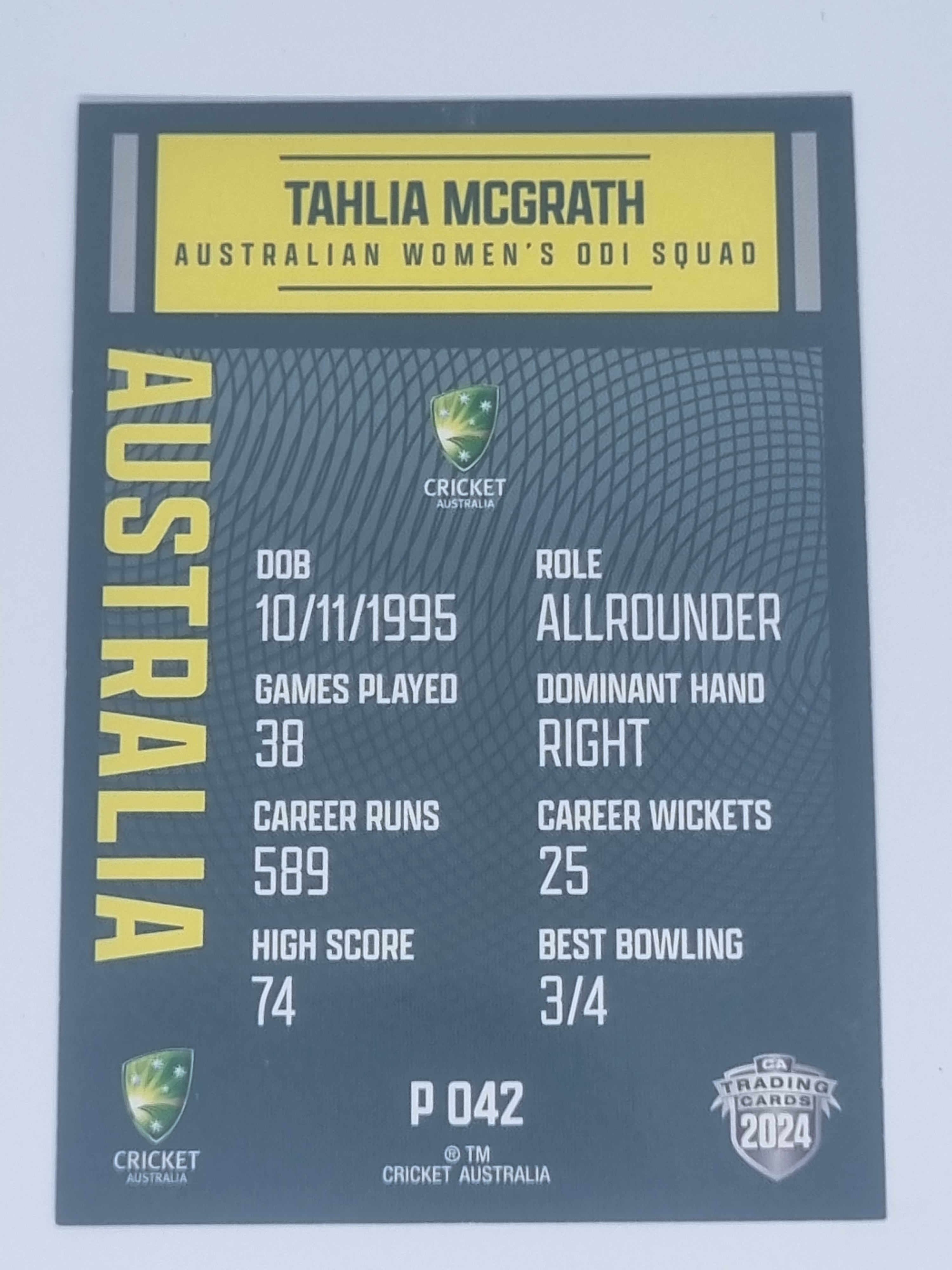 2024-25 LUXE Cricket Traders - Parallel - #P042 - Tahlia McGrath - Aust ODI