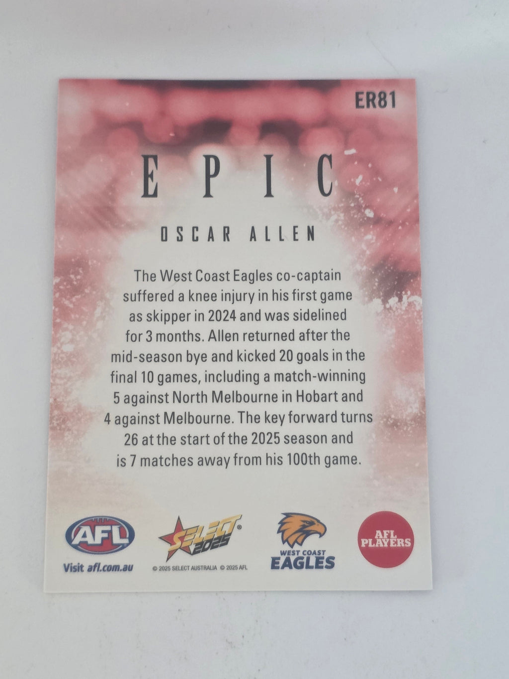 AFL Footy Stars 2025 | Epic Red | #ER81 | O. Allen | West Coast Eagles