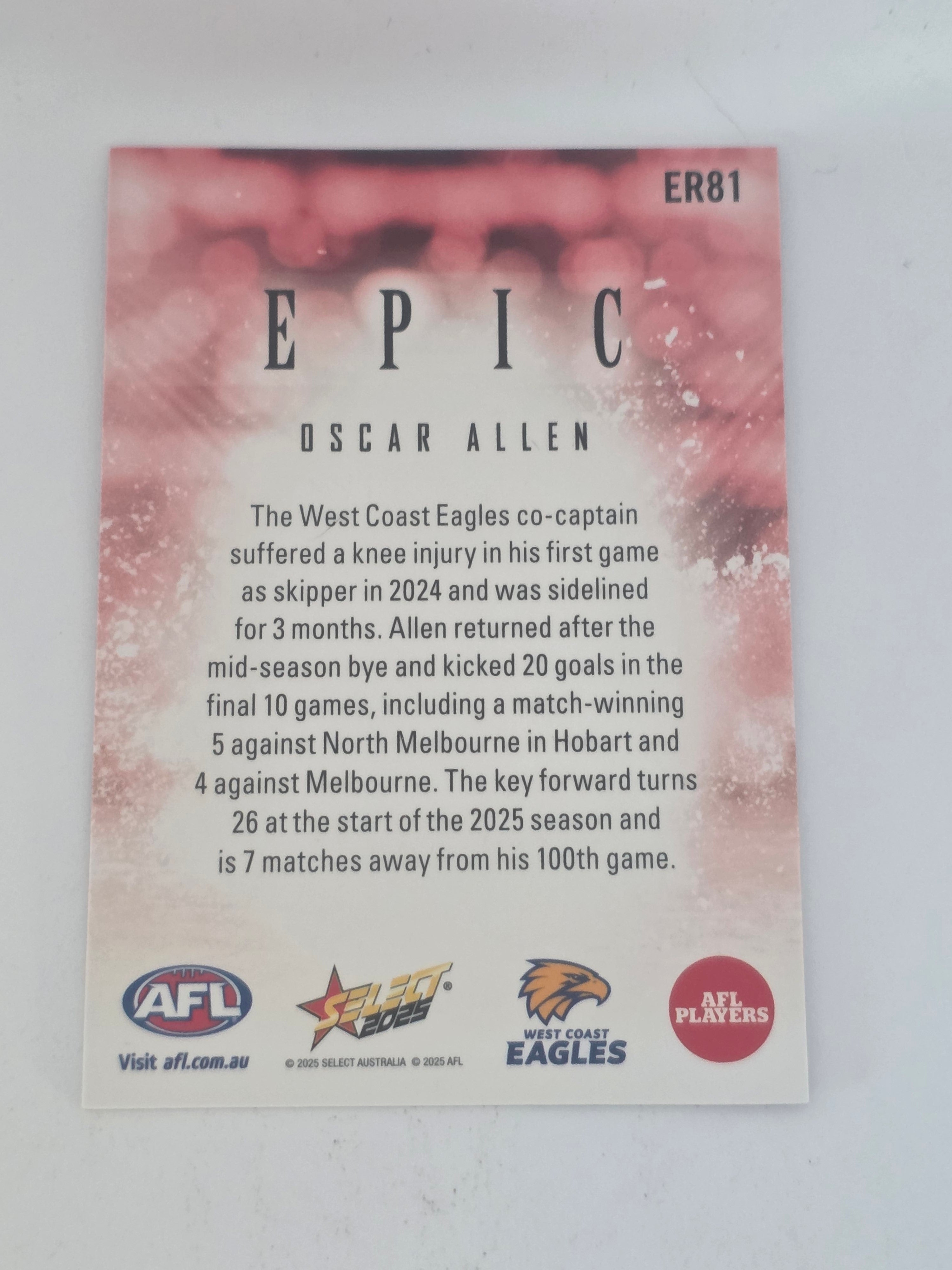 AFL Footy Stars 2025 | Epic Red | #ER81 | O. Allen | West Coast Eagles