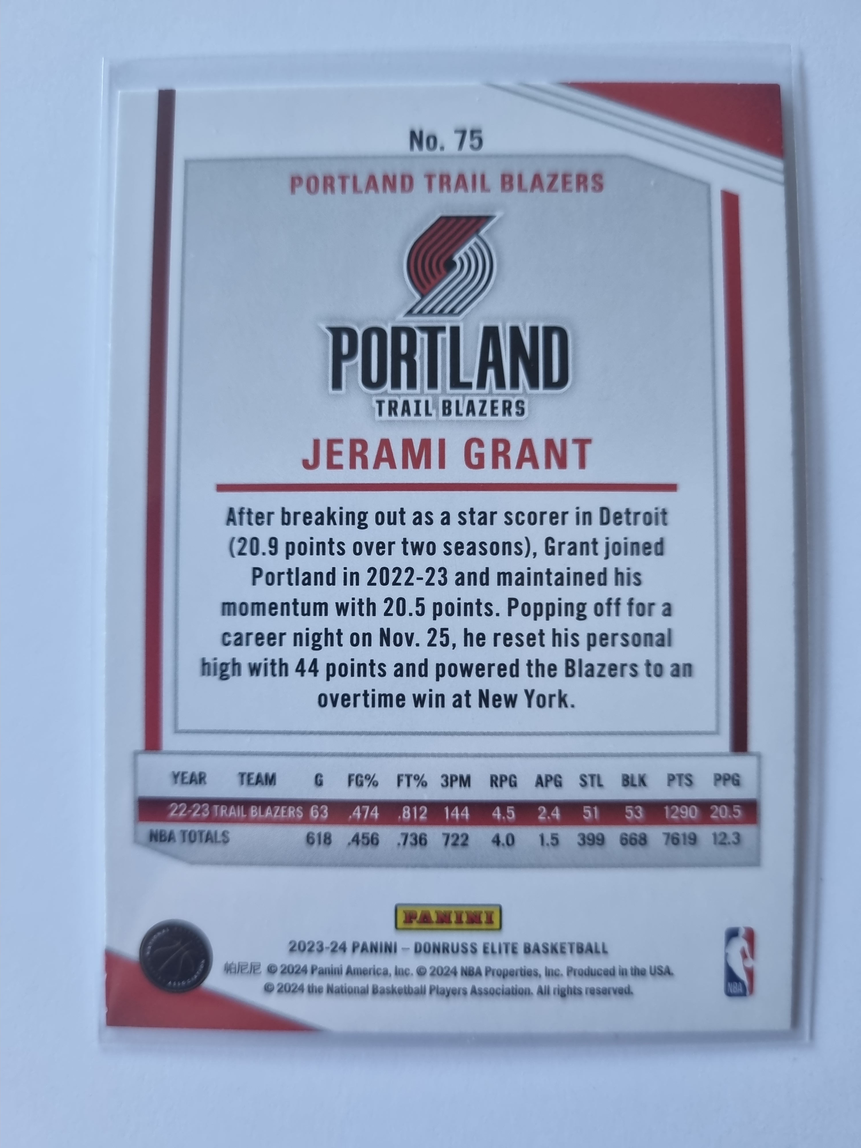 2023-24 Panini Donruss Elite - #75 - Jerami Grant - Portland Trailblazers