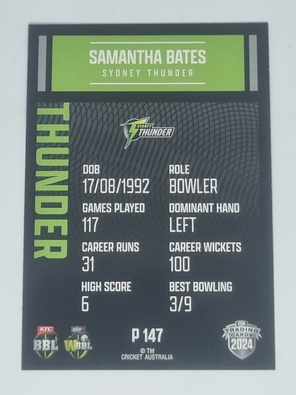 2024-25 LUXE Cricket Traders - Parallel - #P147 - Samantha Bates - Thunder