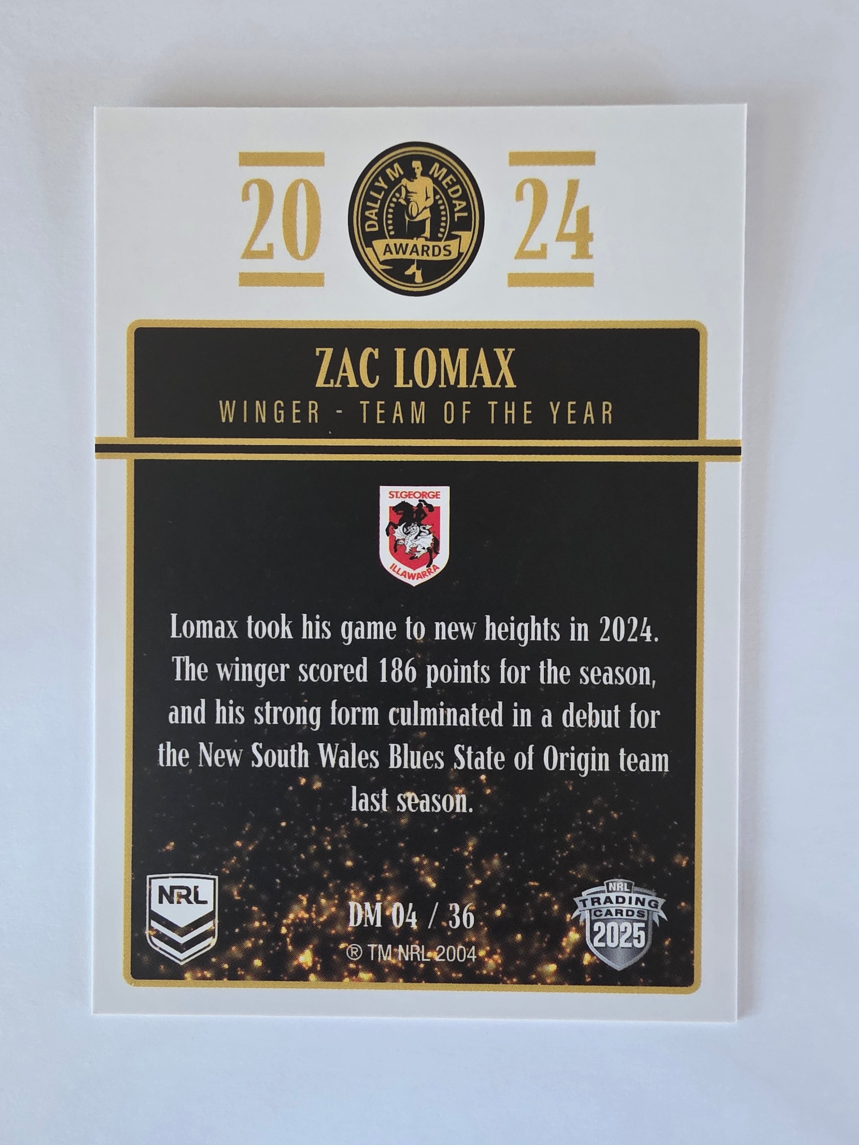 NRL 2025 Elite | 2024 Dally M Awards | #DM04 | Zac Lomax | Dragons