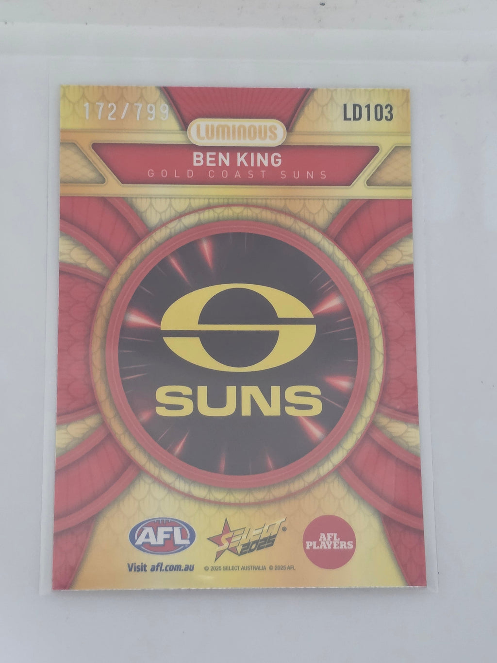 AFL Footy Stars 2025 Luminous Dragon Scales #LD103 B. KING Suns #172/799