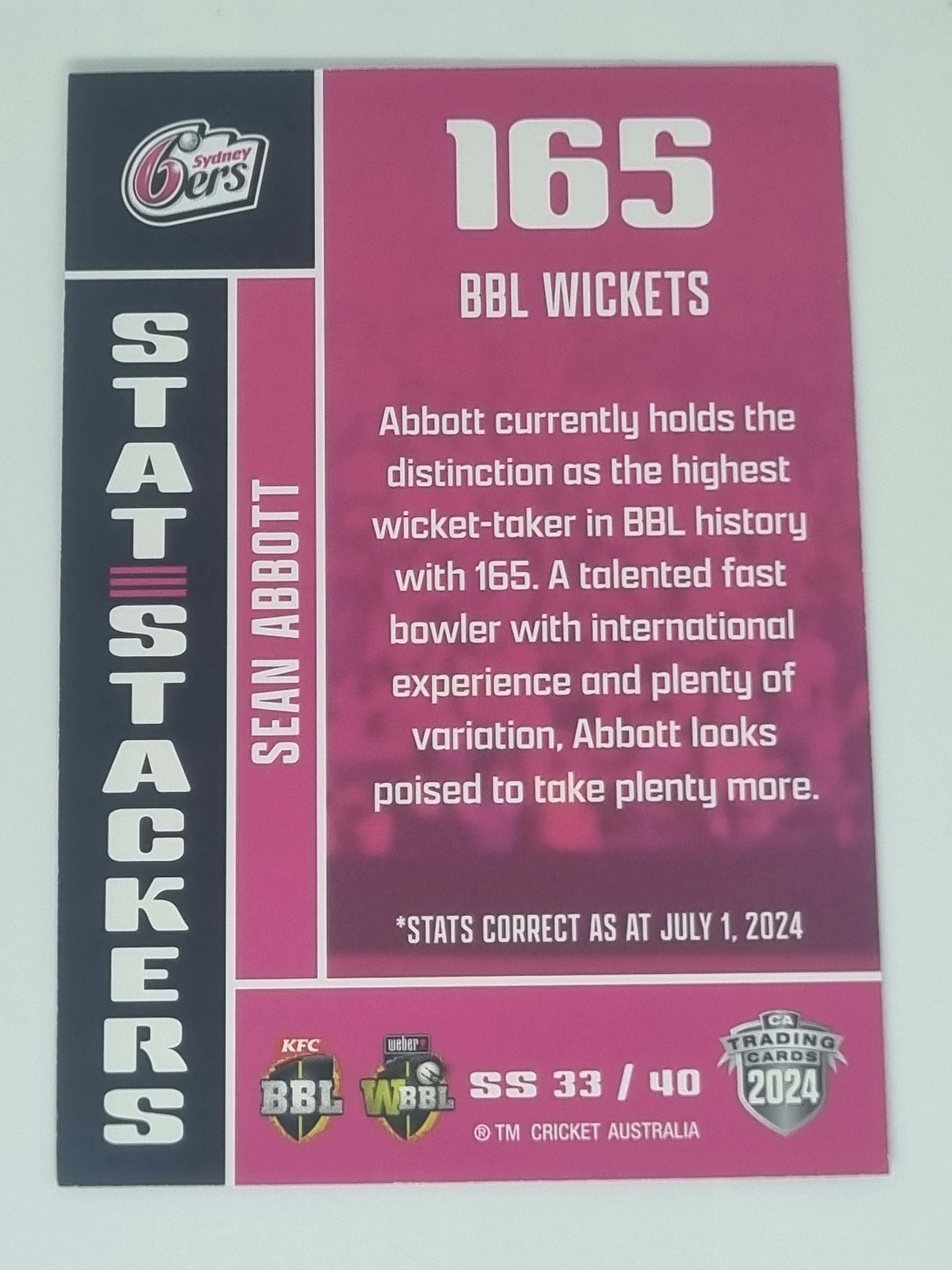 2024-25 LUXE Cricket - Stat Stackers - #SS33 - Sean Abbott - Sixers