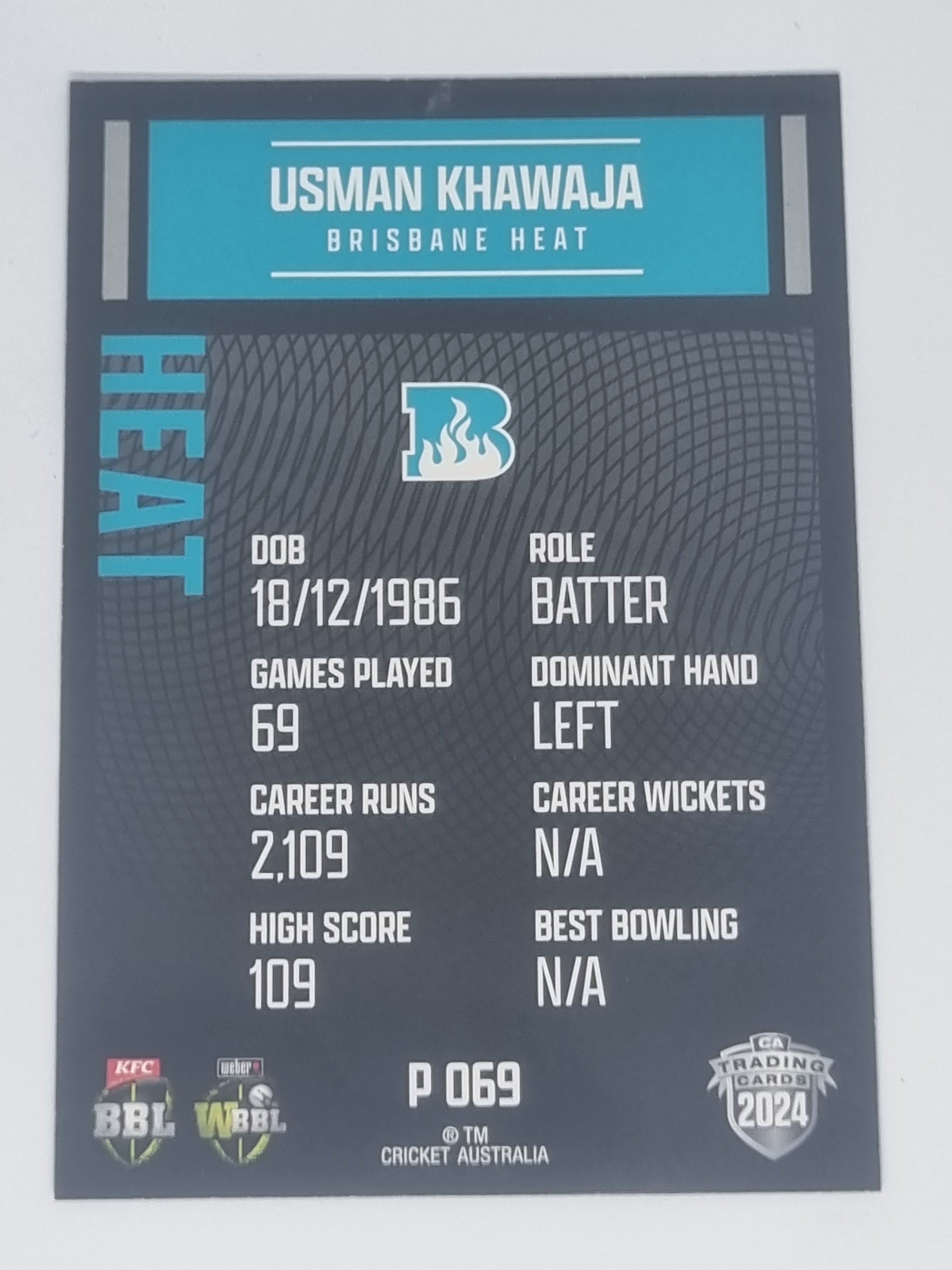 2024-25 LUXE Cricket Traders - Parallel - #P069 - Usman Khawaja - Heat