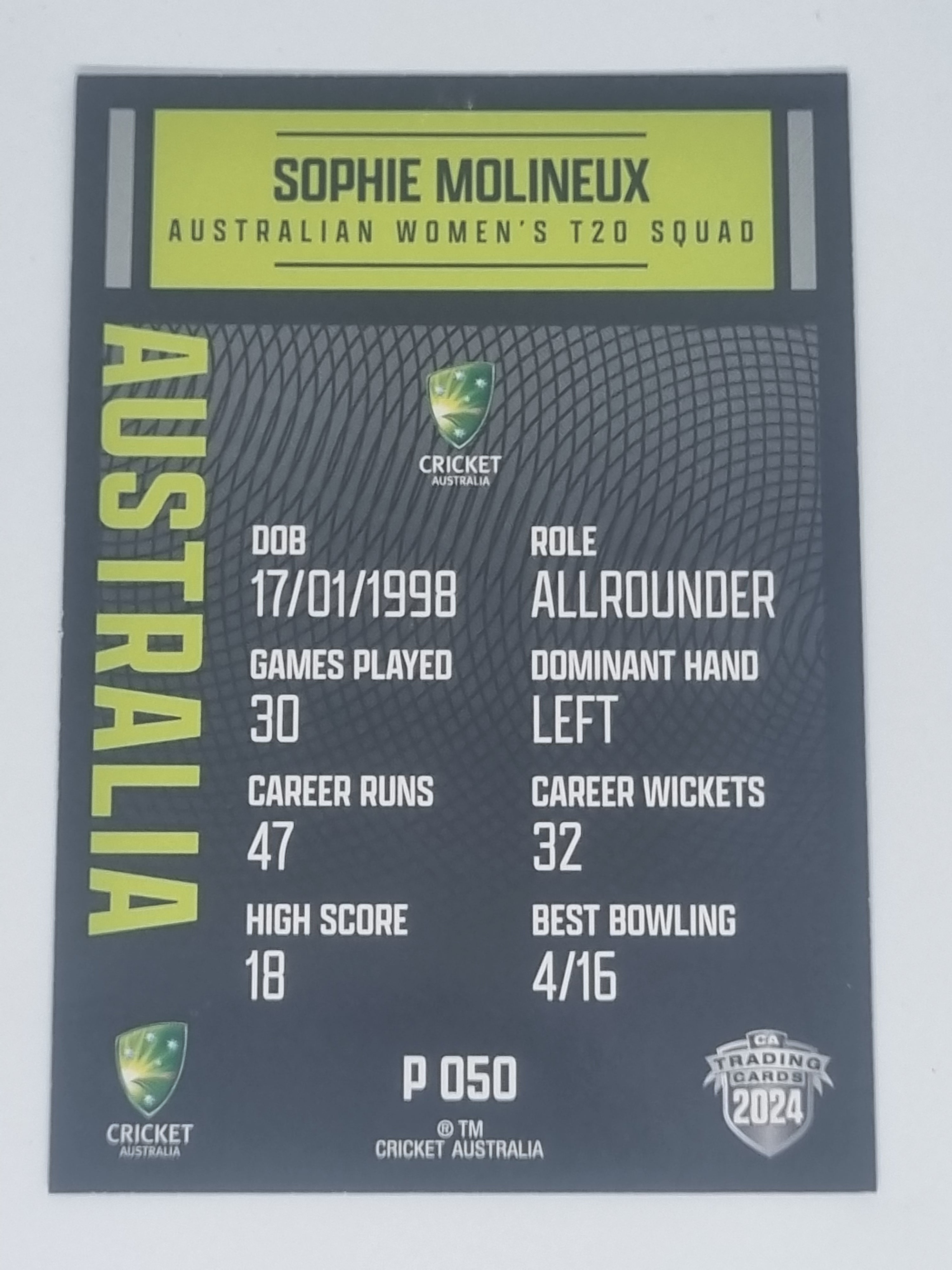 2024-25 LUXE Cricket Traders - Parallel - #P050 - Sophie Molineux - Aust T20