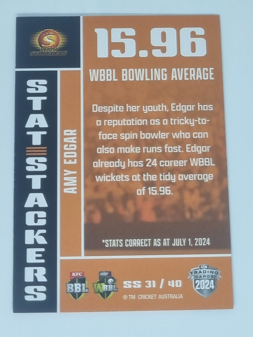 2024-25 LUXE Cricket - Stat Stackers - #SS31 - Amy Edgar - Scorchers
