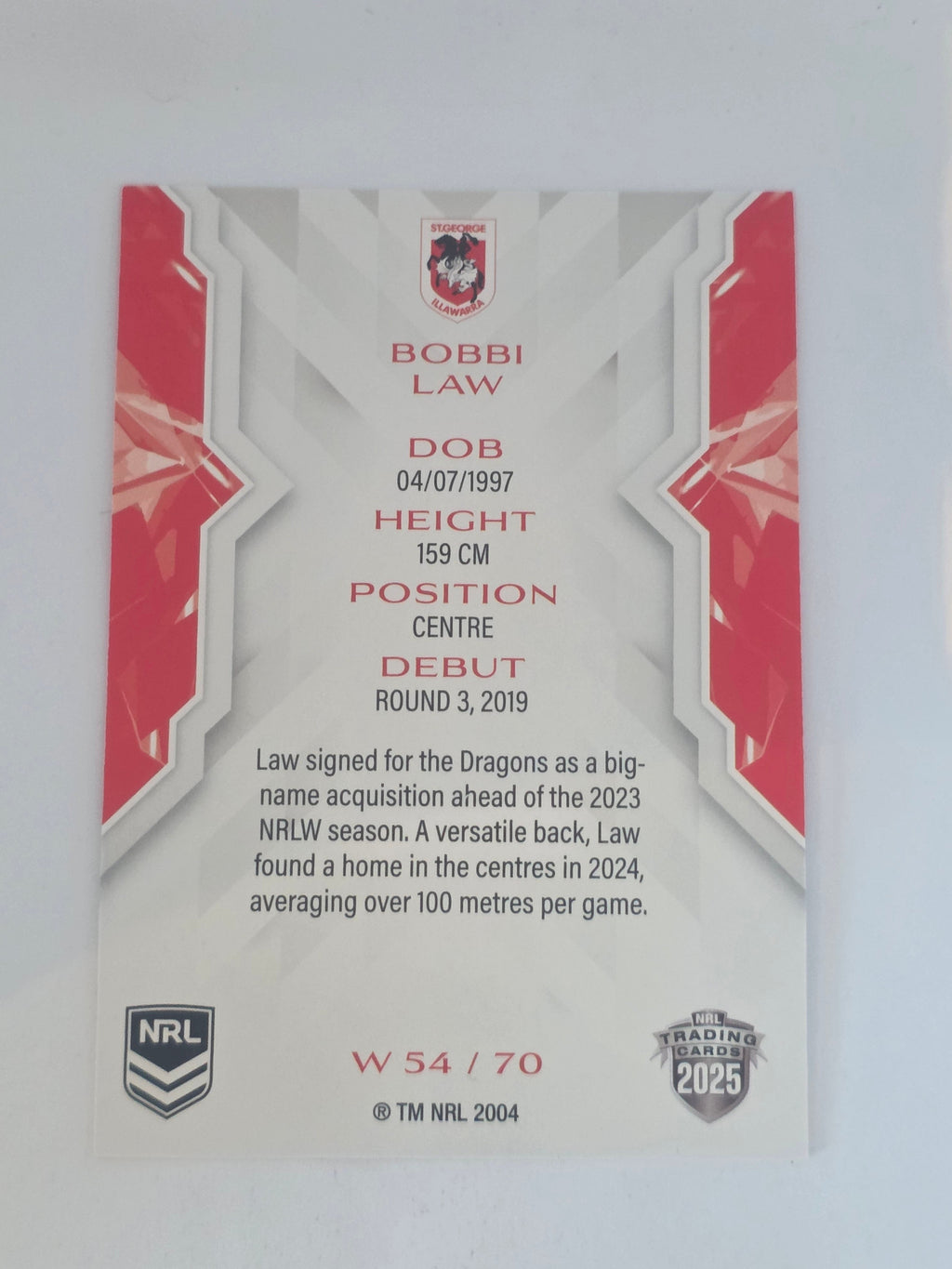 NRL 2025 Traders | NRLW | #W54 | Bobbi Law | Dragons