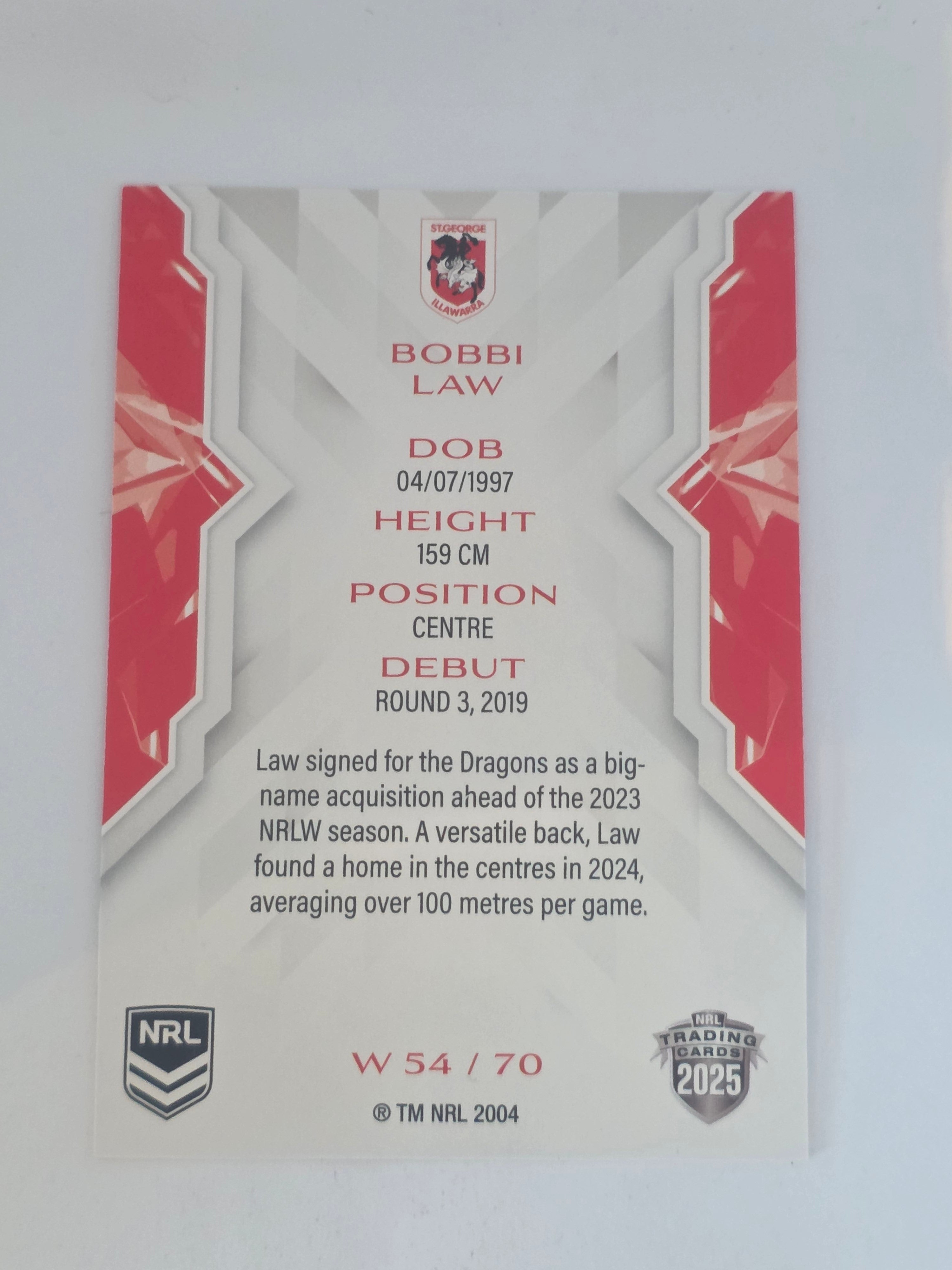 NRL 2025 Traders | NRLW | #W54 | Bobbi Law | Dragons