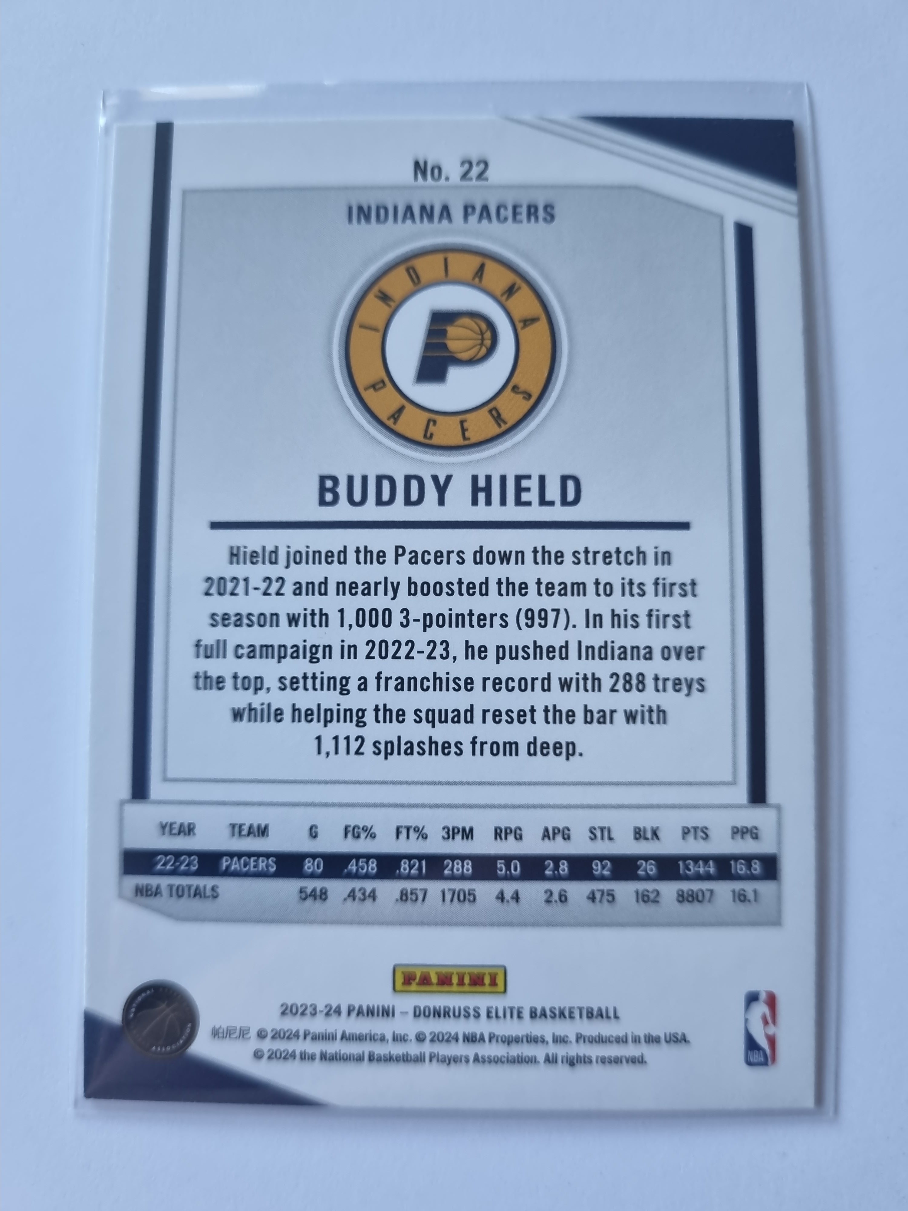 2023-24 Panini Donruss Elite - #22 - Buddy Hield - Indiana Pacers