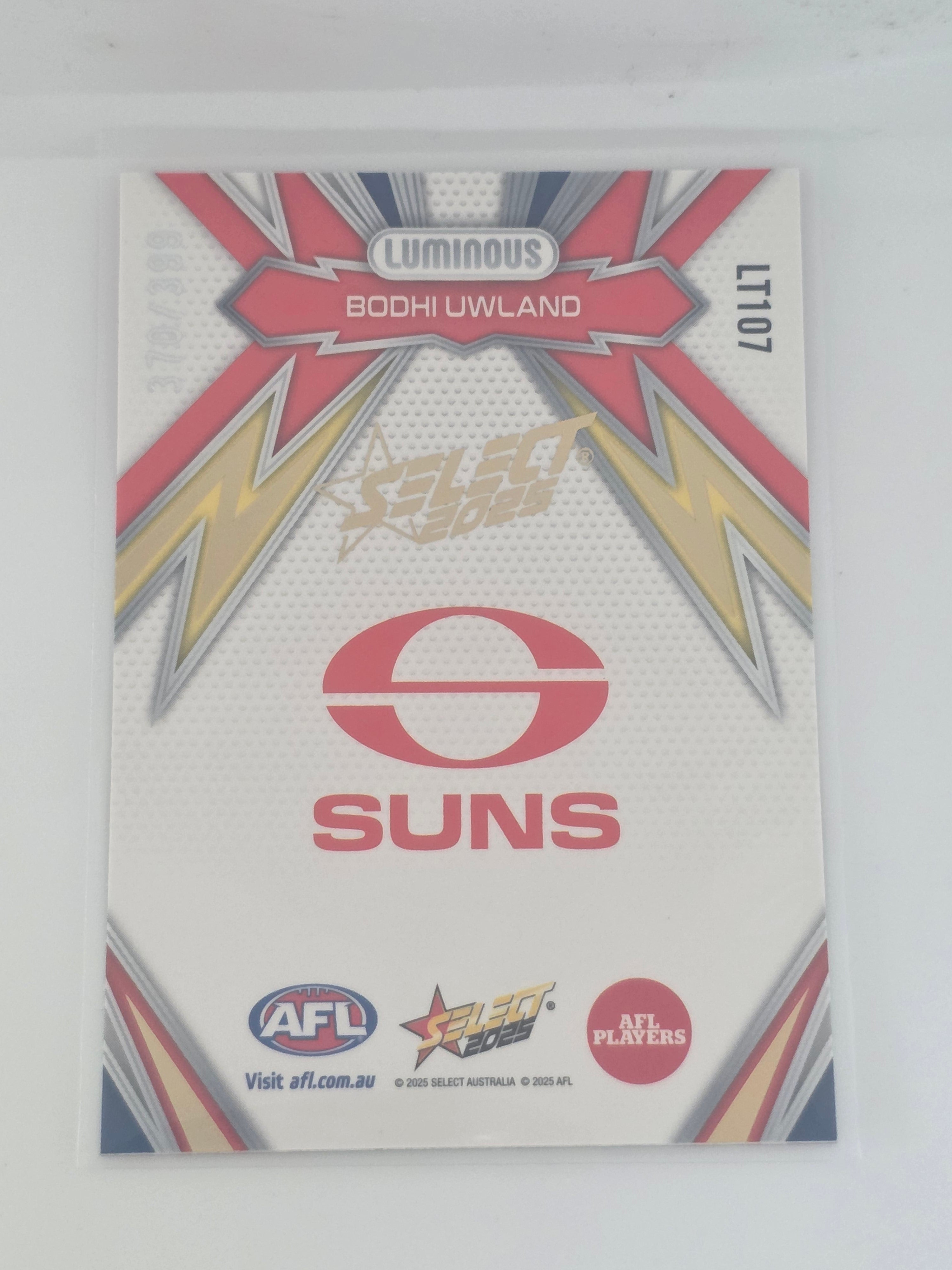 AFL Footy Stars 2025 Luminous Thunderbolt Gold #LT107 B. Uwland Suns #370/399