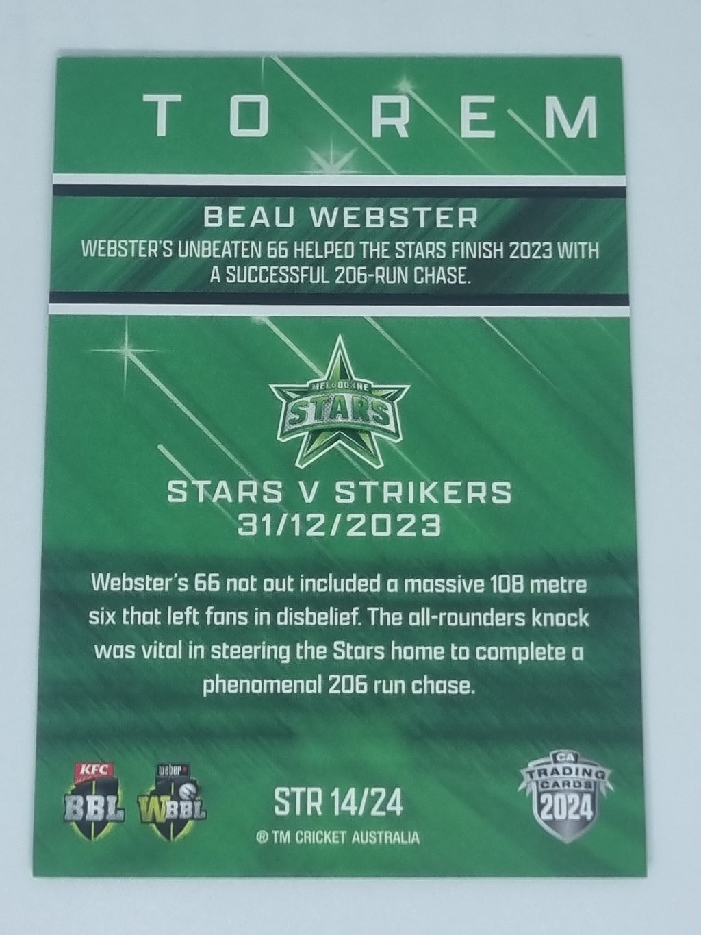 2024-25 LUXE Cricket - Season to Remember - #STR14 - Beau Webster - Stars