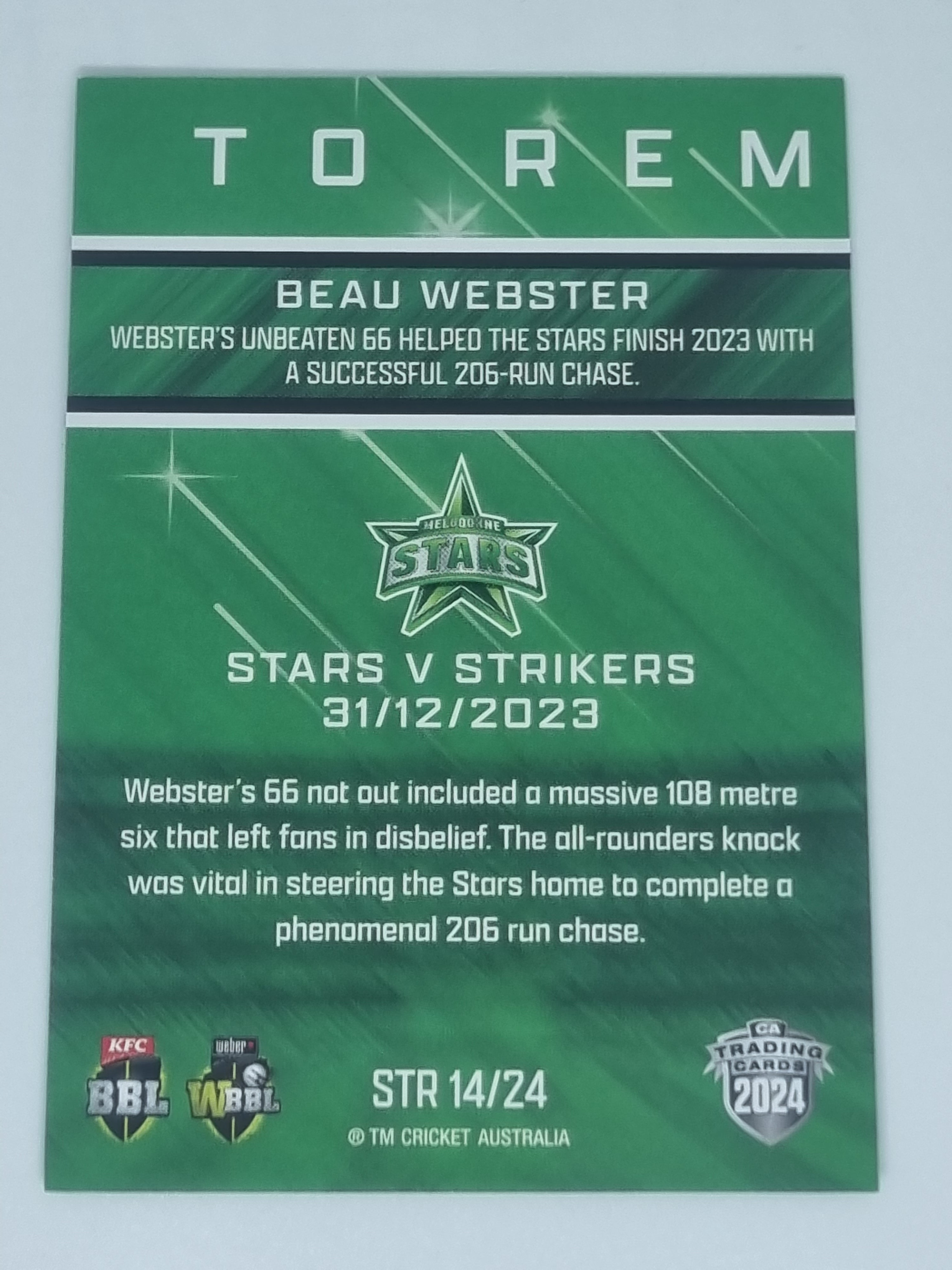 2024-25 LUXE Cricket - Season to Remember - #STR14 - Beau Webster - Stars