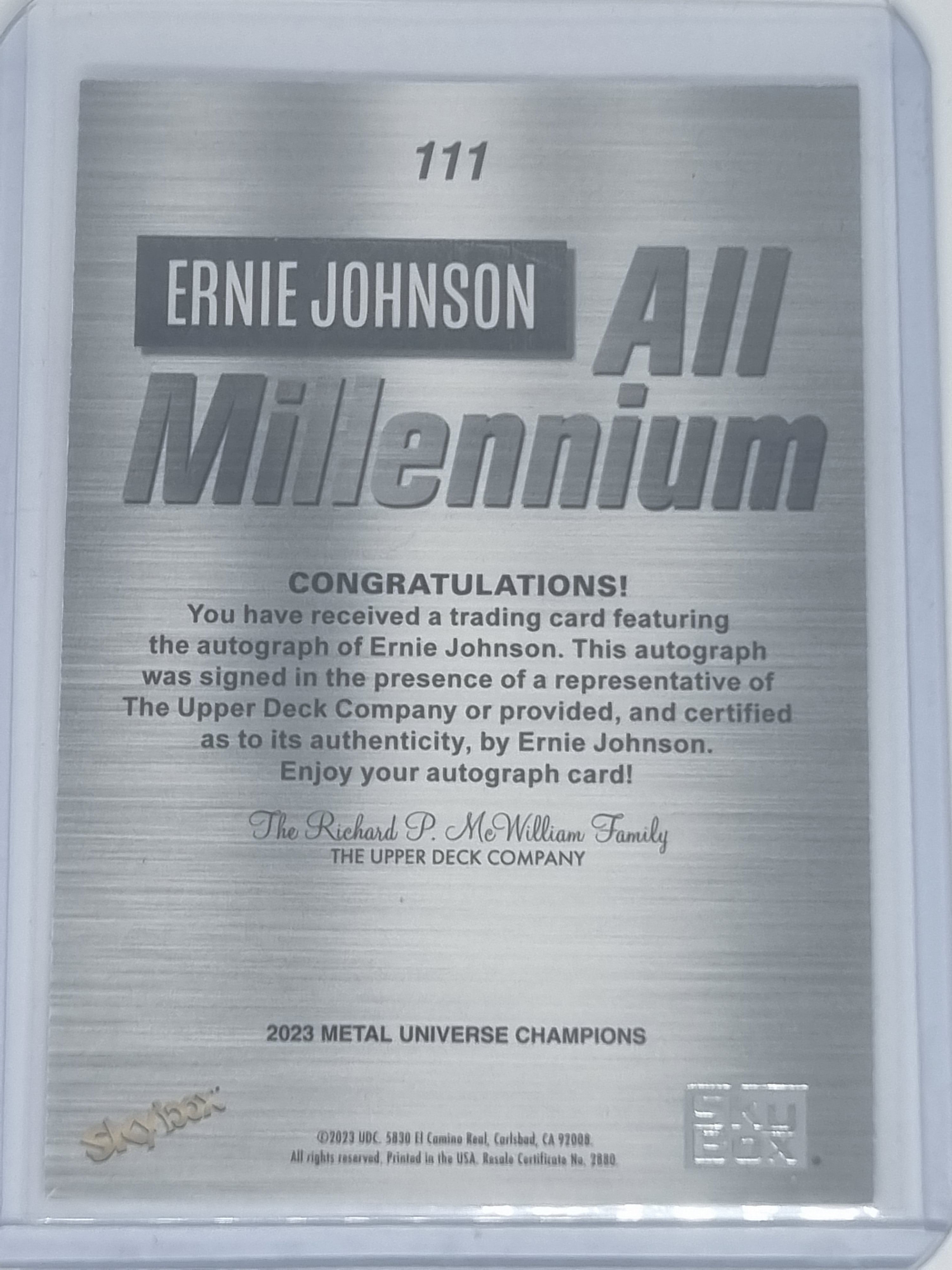 2023 Skybox Metal Universe Champions - All Millennium Auto - #111 Ernie Johnson