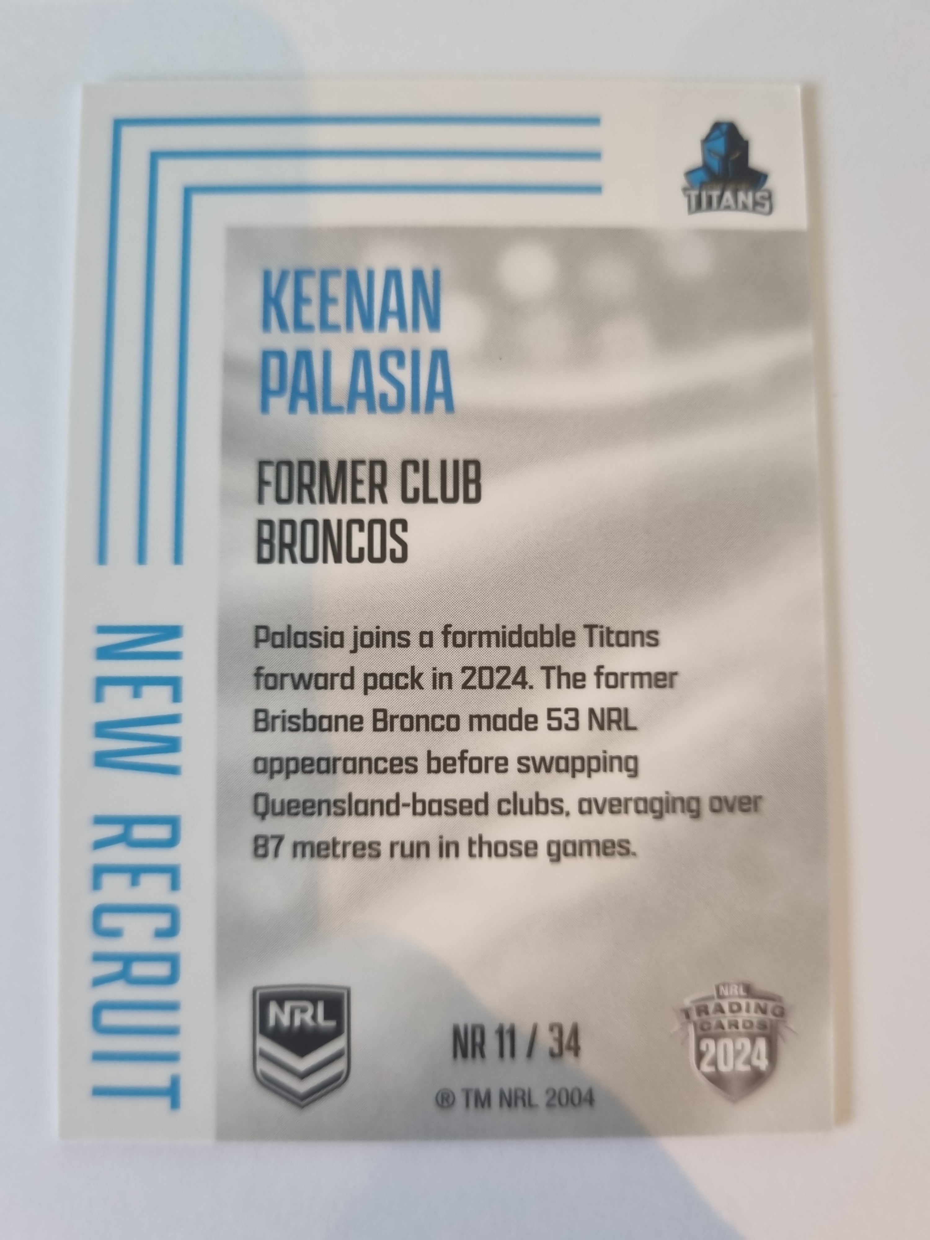 2024 Elite NRL - New Recruit - #NR11 - Keenan Palasia - Titans