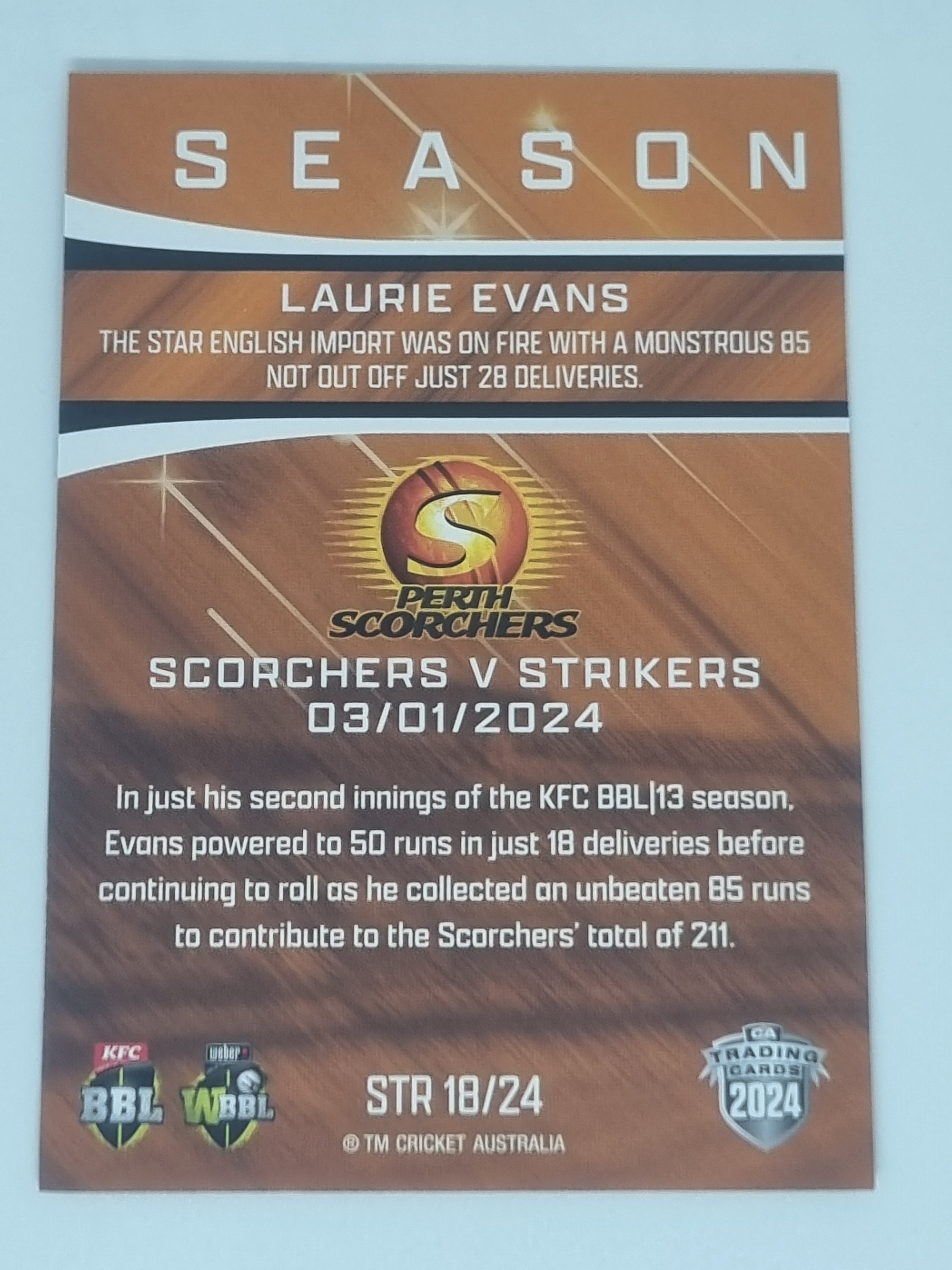 2024-25 LUXE Cricket - Season to Remember - #STR18 - Laurie Evans - Scorchers