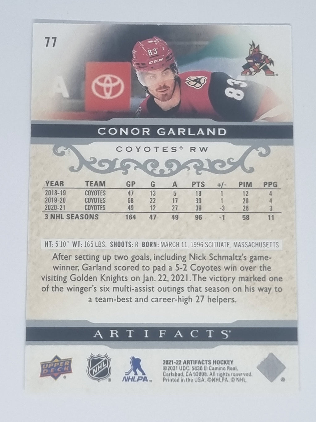 2021-22 Hockey Artifacts - #77 - Conor Garland - Coyotes