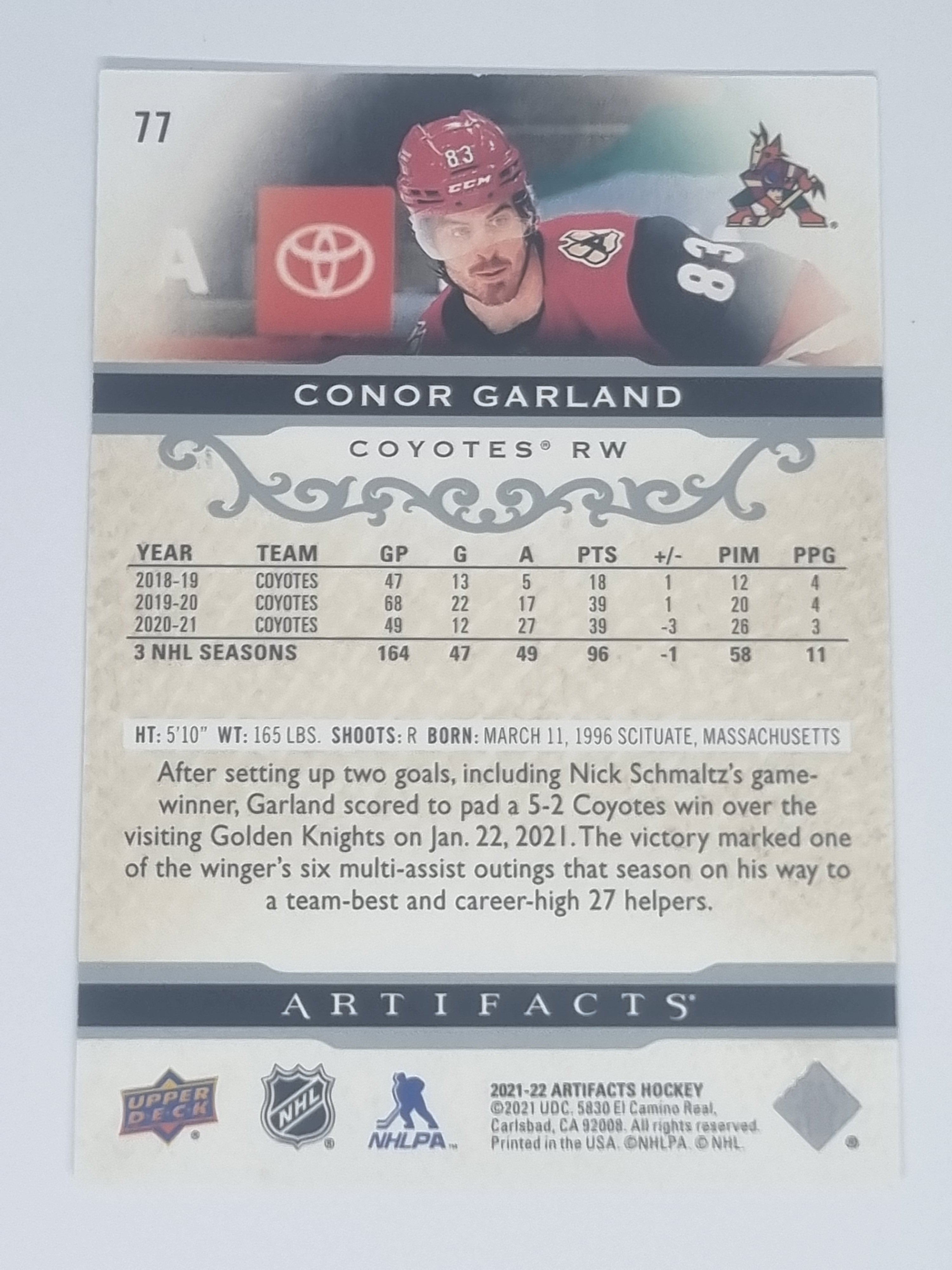 2021-22 Hockey Artifacts - #77 - Conor Garland - Coyotes