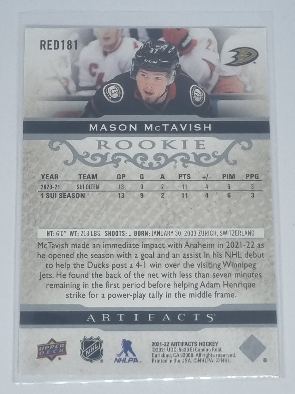 2021-22 Hockey Artifacts - #RED181 - Mason McTavish - Ducks - #947/999