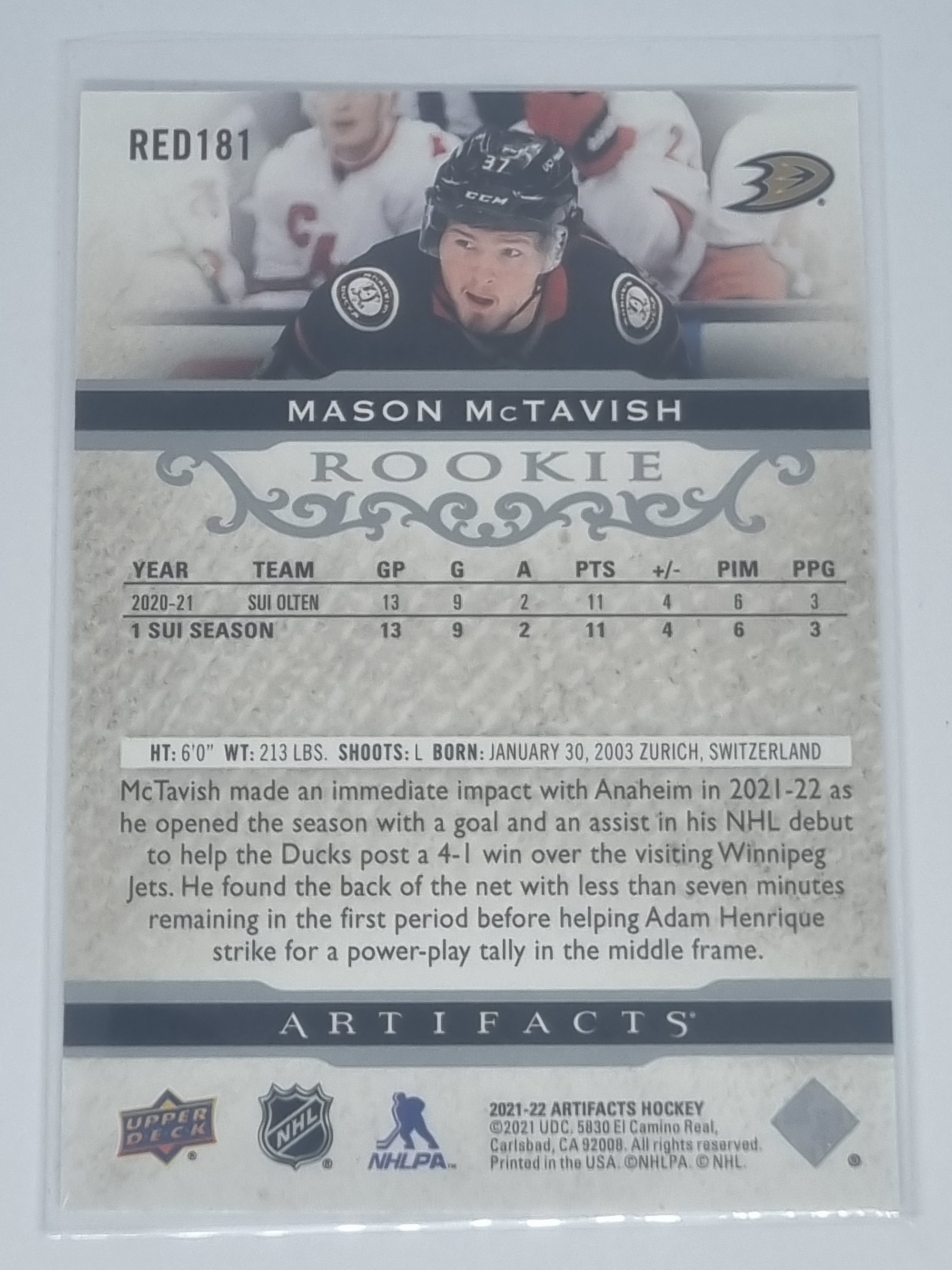 2021-22 Hockey Artifacts - #RED181 - Mason McTavish - Ducks - #947/999