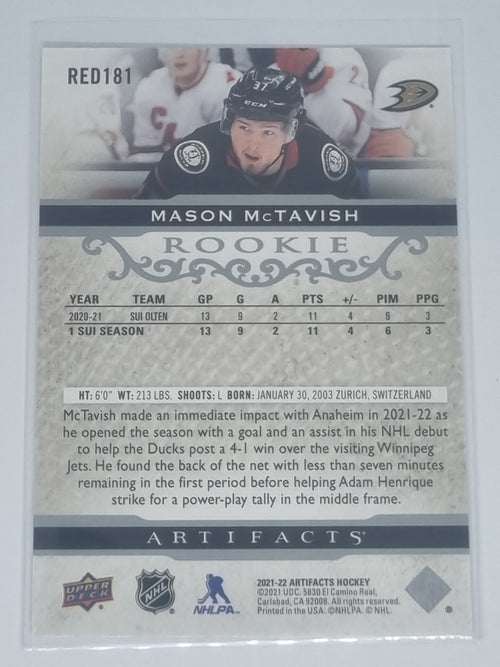 2021-22 Hockey Artifacts - #RED181 - Mason McTavish - Ducks - #947/999