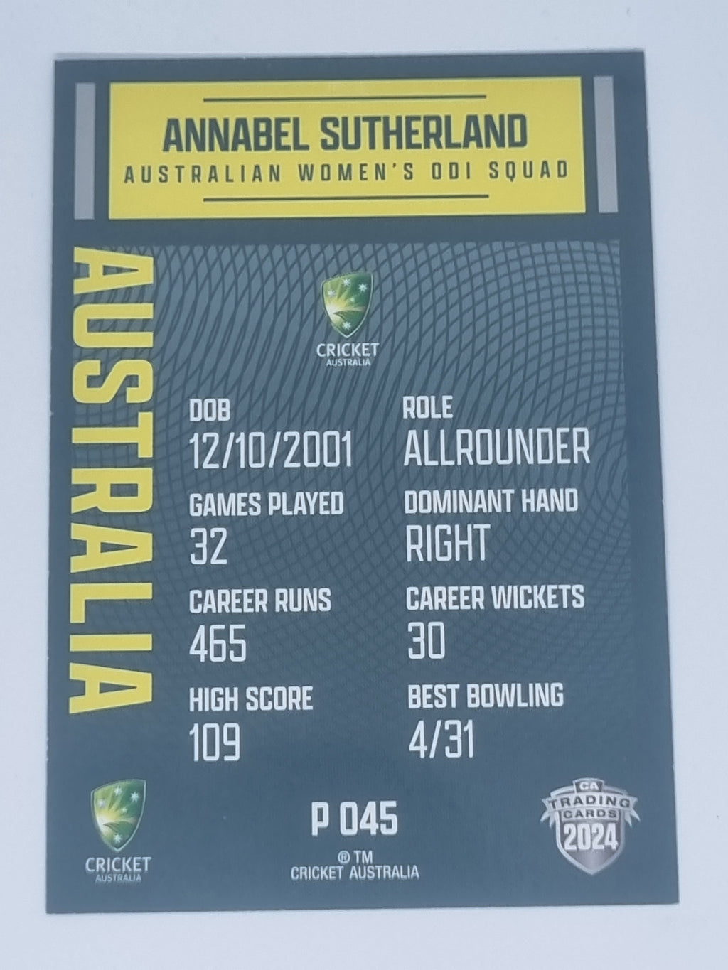 2024-25 LUXE Cricket Traders - Parallel - #P045 - Annabel Sutherland - Aust T20