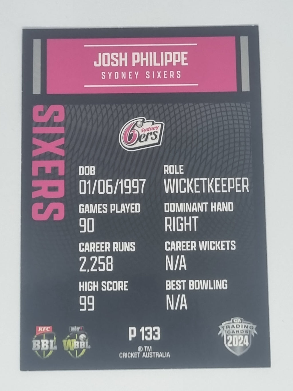 2024-25 LUXE Cricket Traders - Parallel - #P133 - Josh Philippe - Sixers