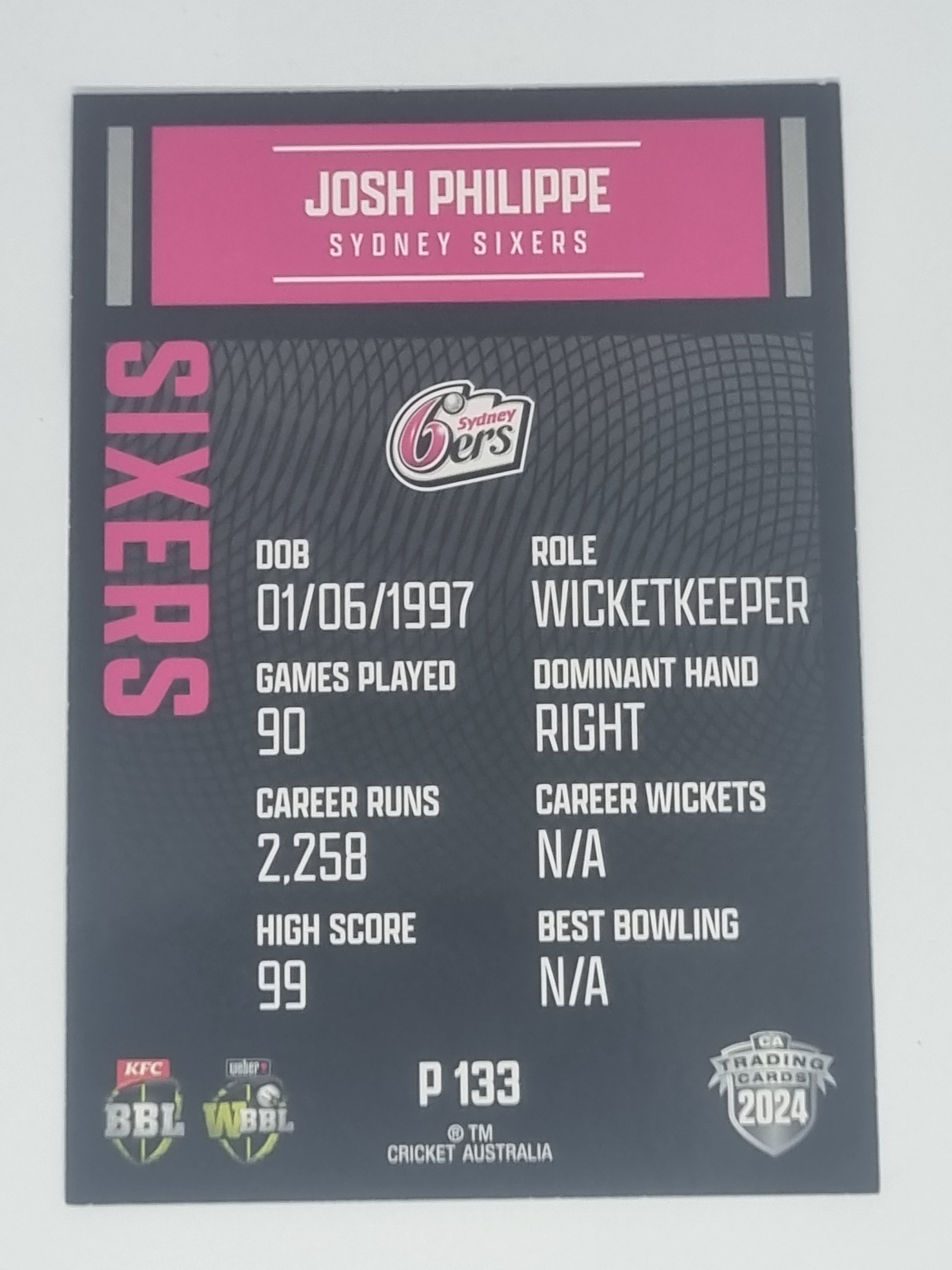 2024-25 LUXE Cricket Traders - Parallel - #P133 - Josh Philippe - Sixers