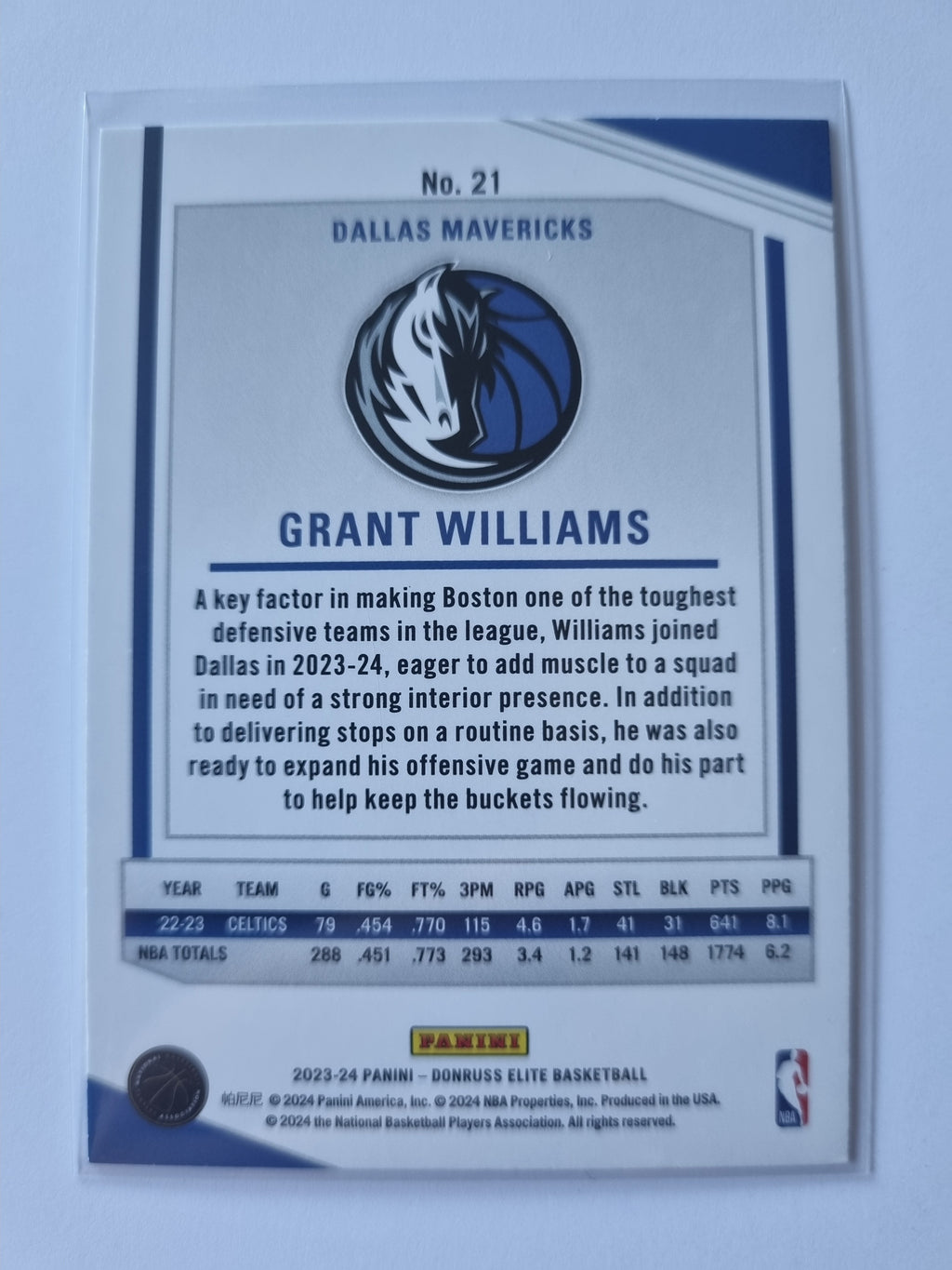 2023-24 Panini Donruss Elite - #21 - Grant Williams - Dallas Mavericks