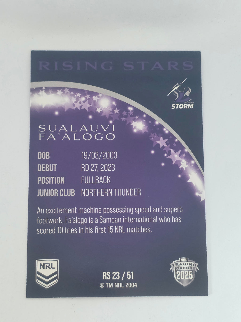 NRL 2025 Traders | Rising Stars | #RS23 | Sualauvi Fa'alogo | Storm