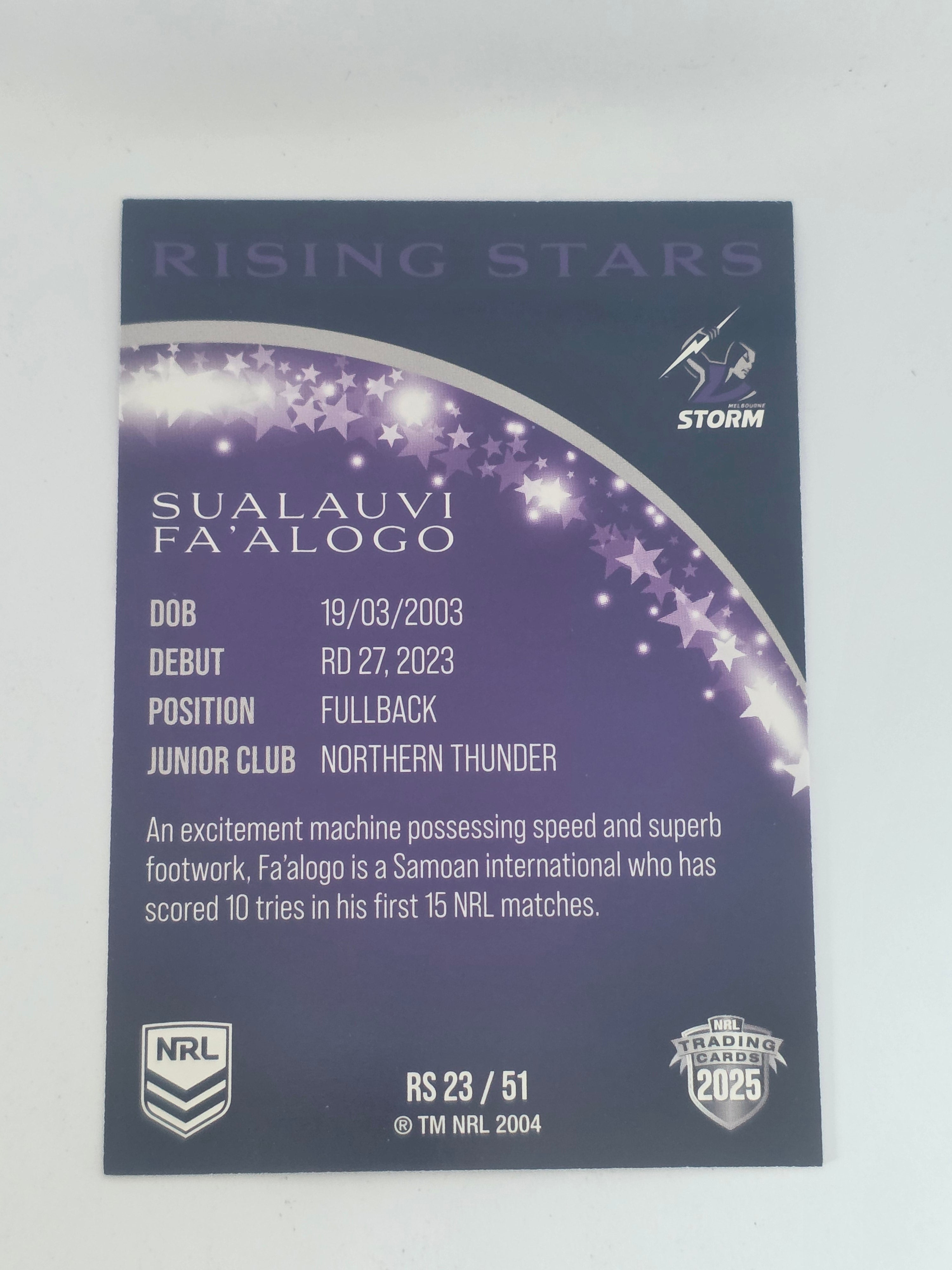 NRL 2025 Traders | Rising Stars | #RS23 | Sualauvi Fa'alogo | Storm