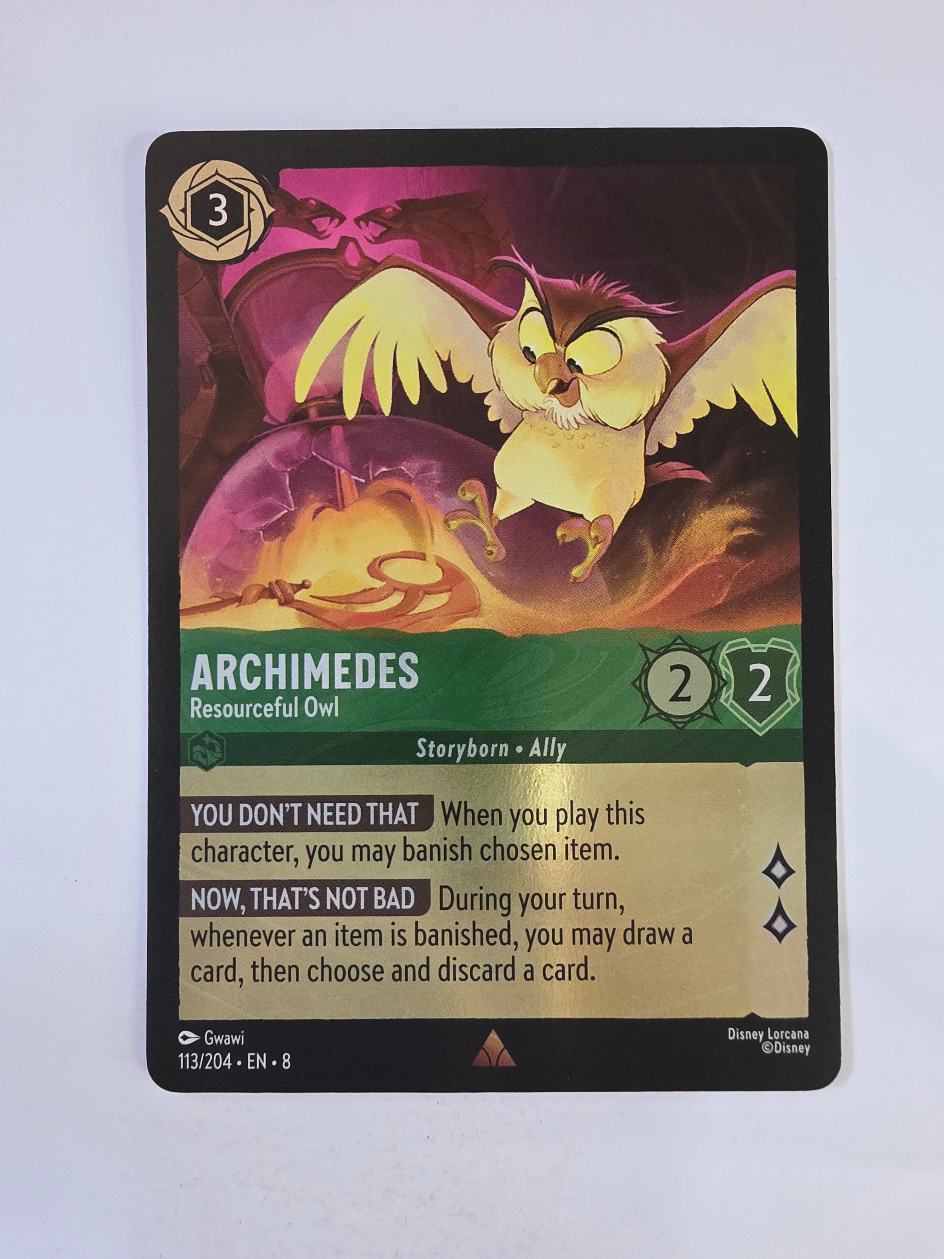 Disney Lorcana Reign of Jafar | Coldfoil | Archimedes Resourceful Owl | #113 | Rare