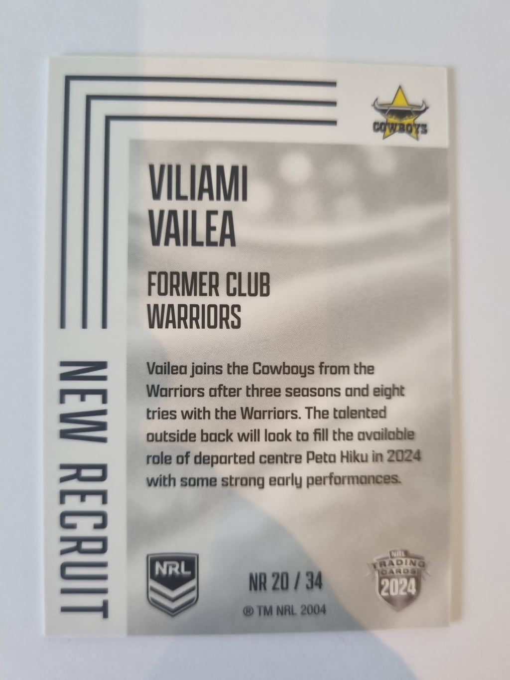 2024 Elite NRL - New Recruit - #NR20 - Viliami Vailea - Cowboys