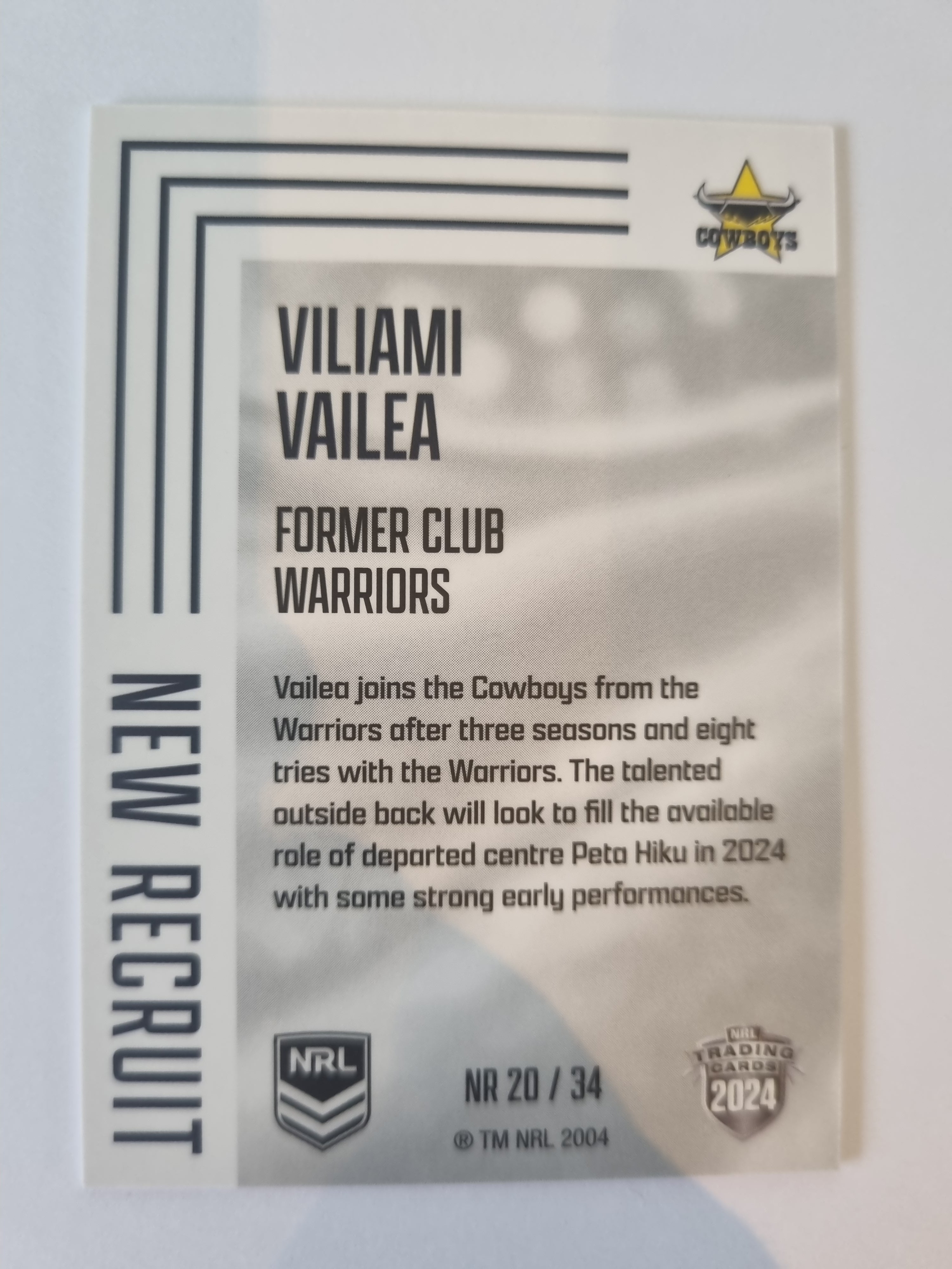 2024 Elite NRL - New Recruit - #NR20 - Viliami Vailea - Cowboys