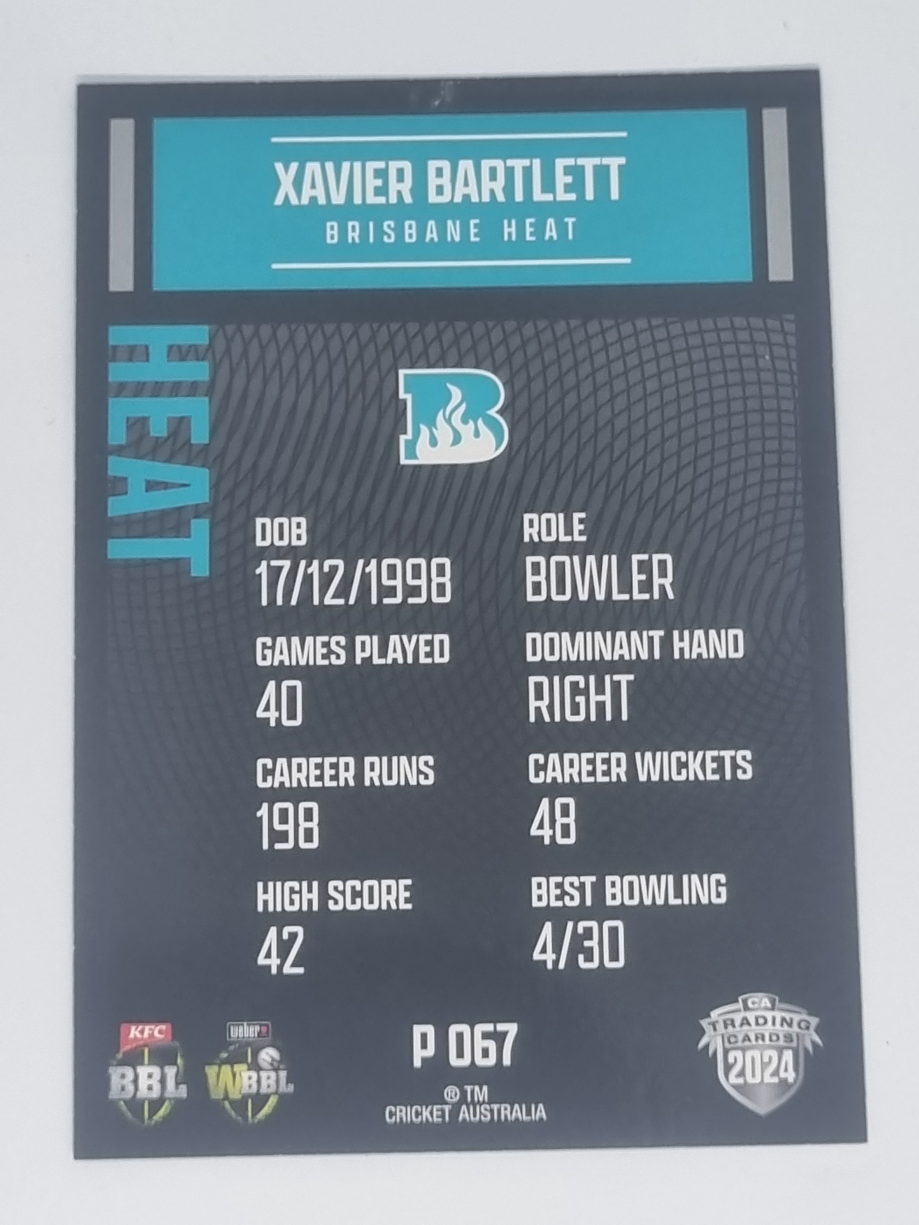 2024-25 LUXE Cricket Traders - Parallel - #P067 - Xavier Bartlett - Heat