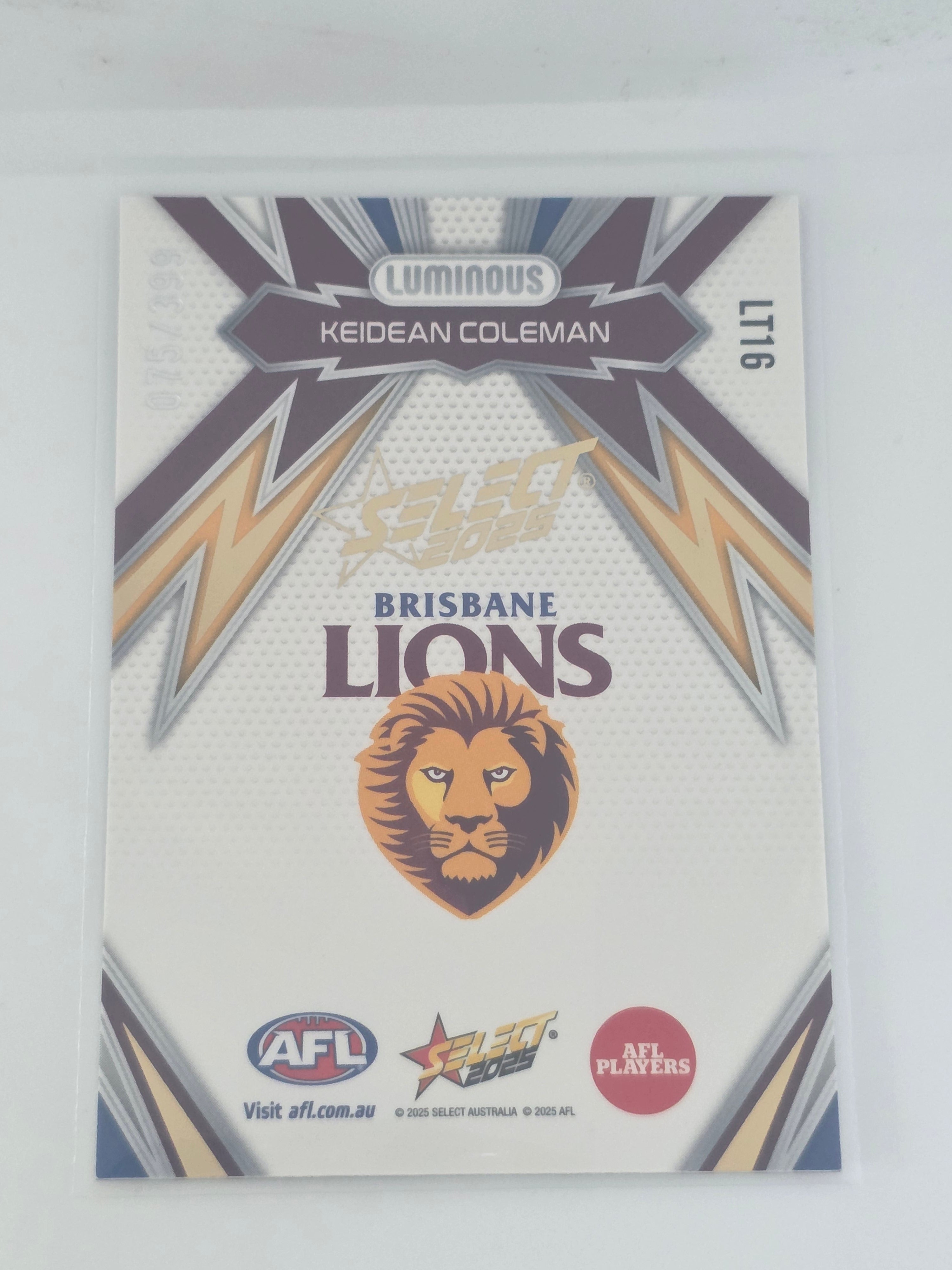 AFL Footy Stars 2025 Luminous Thunderbolt Gold #LT16 K. Coleman Brisbane #075/399