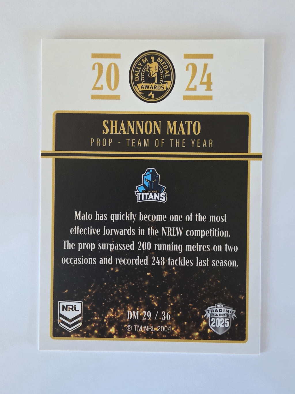 NRL 2025 Elite | 2024 Dally M Awards | #DM29 | Shannon Mato | Titans
